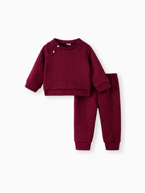 

Baby Boy/Girl Clothes 2pcs Solid Knitted Sweatshirt and Pants Set