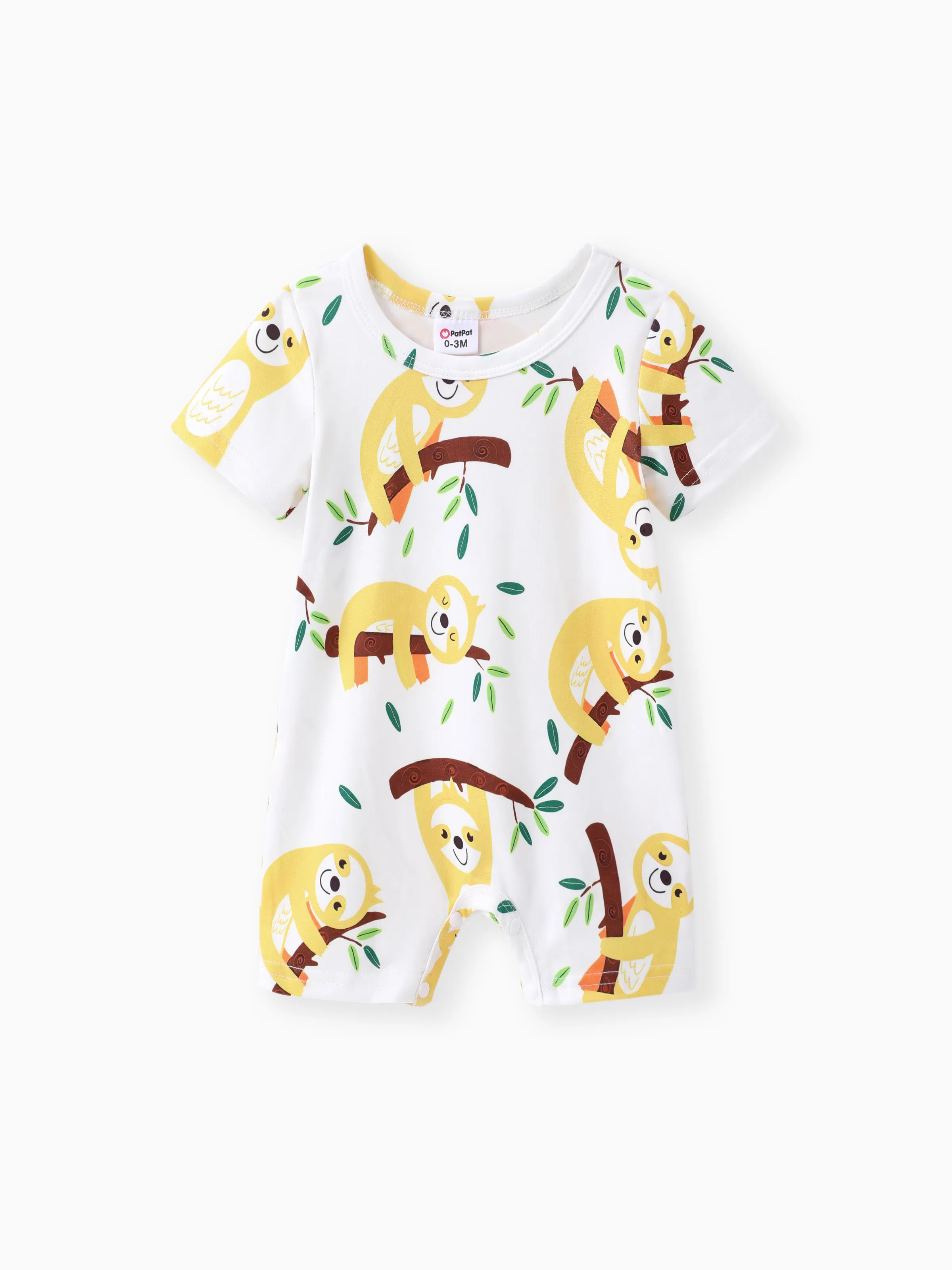 

Baby Boy All Over Cartoon Sloth Print Black Short-sleeve Romper