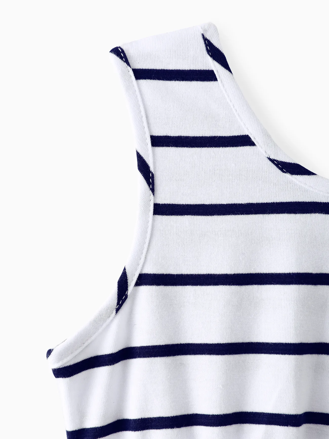 Girl - Family Matching Striped Panel Belted Tank Dresses and Cotton Colorblock Short-sleeve T-shirts Sets - royalblue - image 9