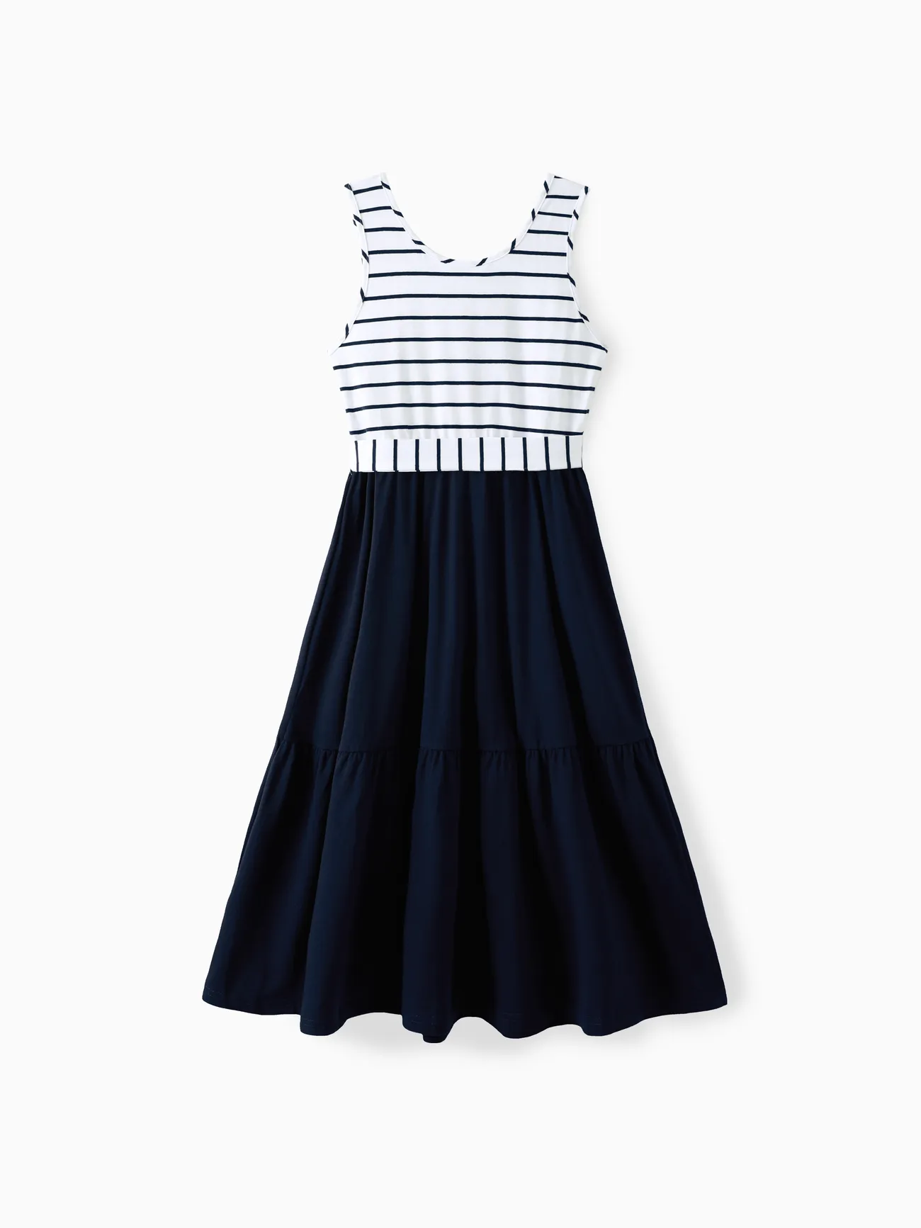 Women - Family Matching Striped Panel Belted Tank Dresses and Cotton Colorblock Short-sleeve T-shirts Sets - royalblue - image 3