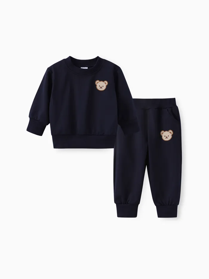 2pcs Kid Girl/Boy Solid Bear Pattern Set