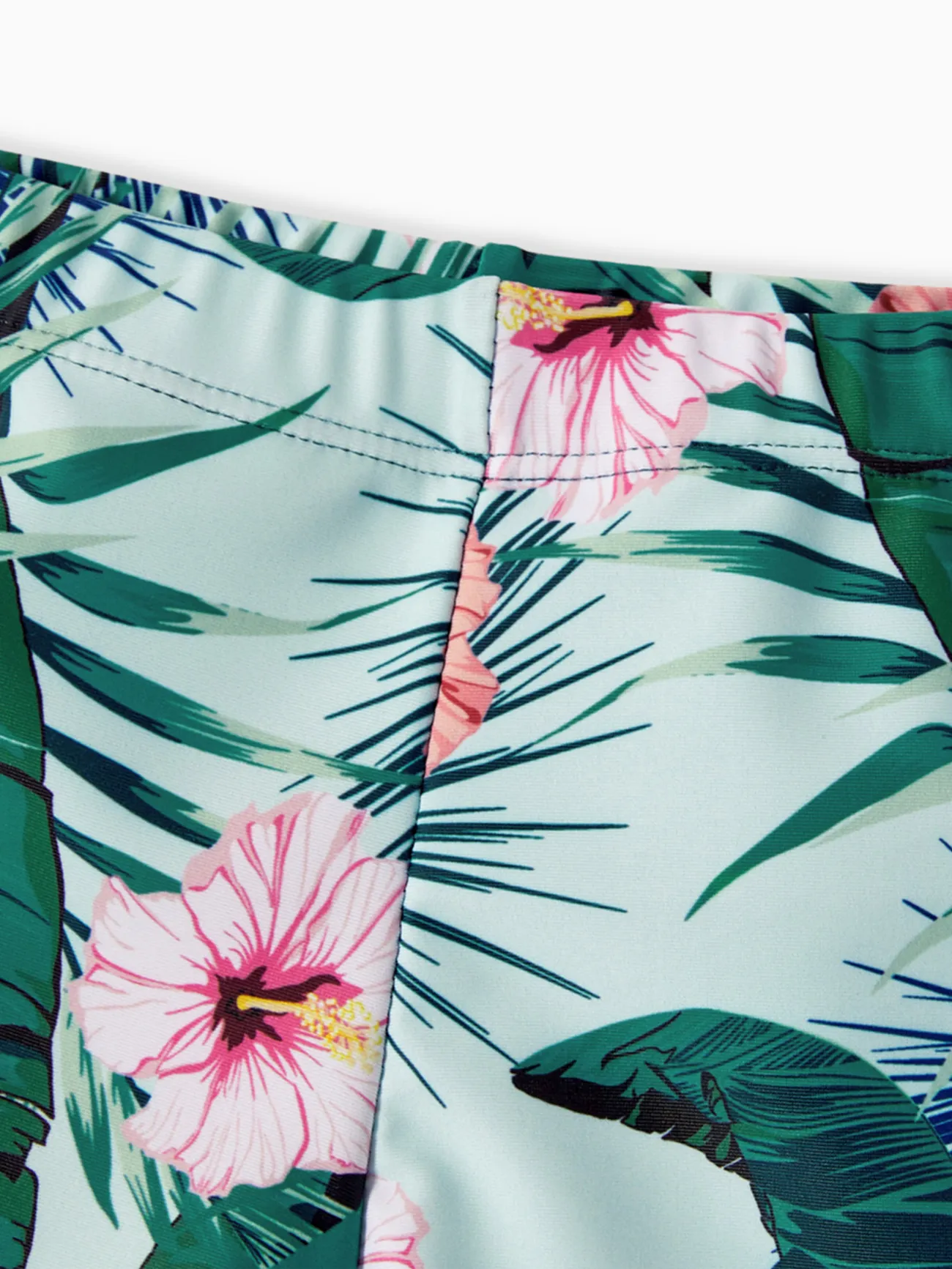 Men - Matching Bathing Suits for Family and Couple - Green Ruffle Trim One-piece Swimsuit and Swim Trunks with Plant Print - Green - image 21