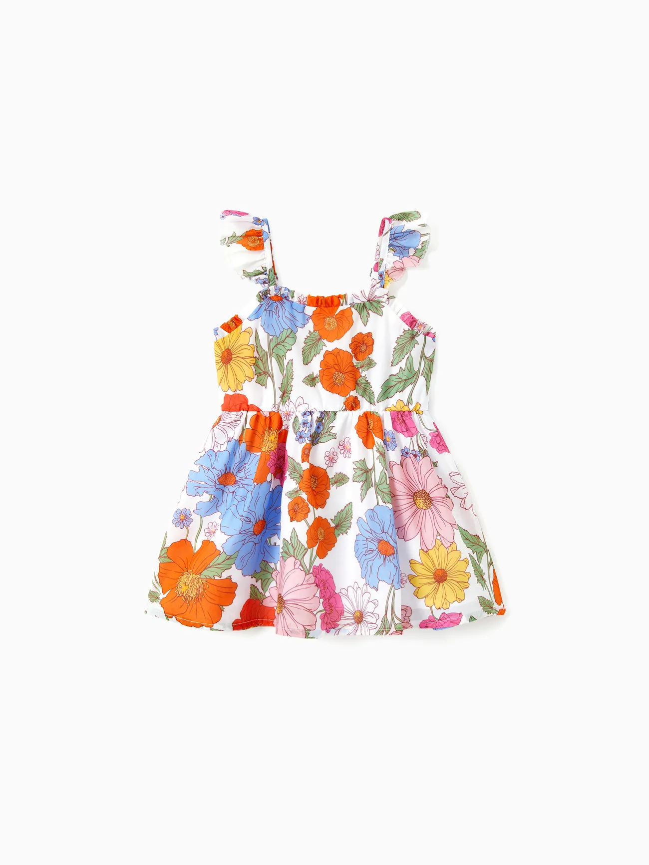 

Family Matching Sets Colorful Striped Tee or Floral Ruched Bust Tie Neck Sleeveless Strap Dress