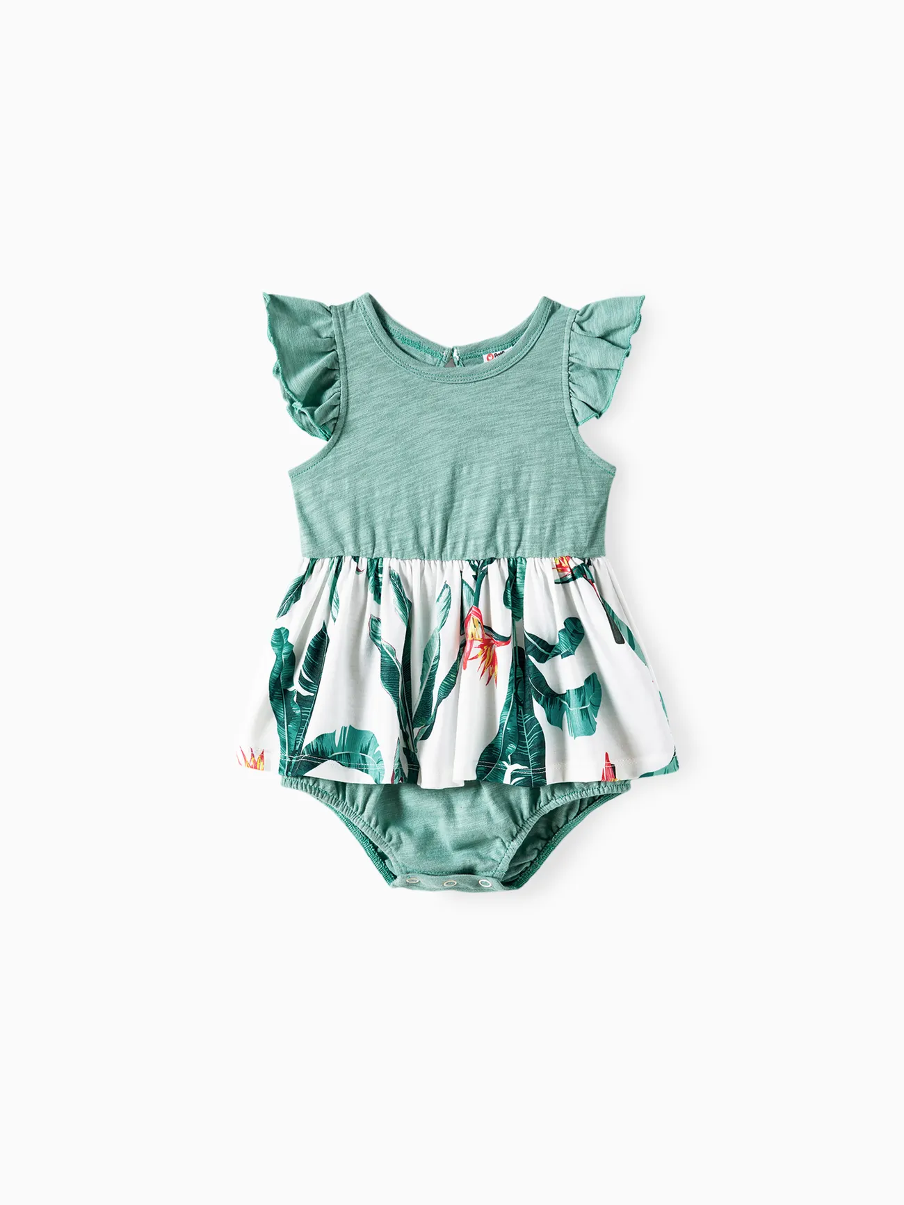 Family Matching Plant Print Panel Ruffle Hem Tank Dresses and Short-sleeve T-shirts Sets