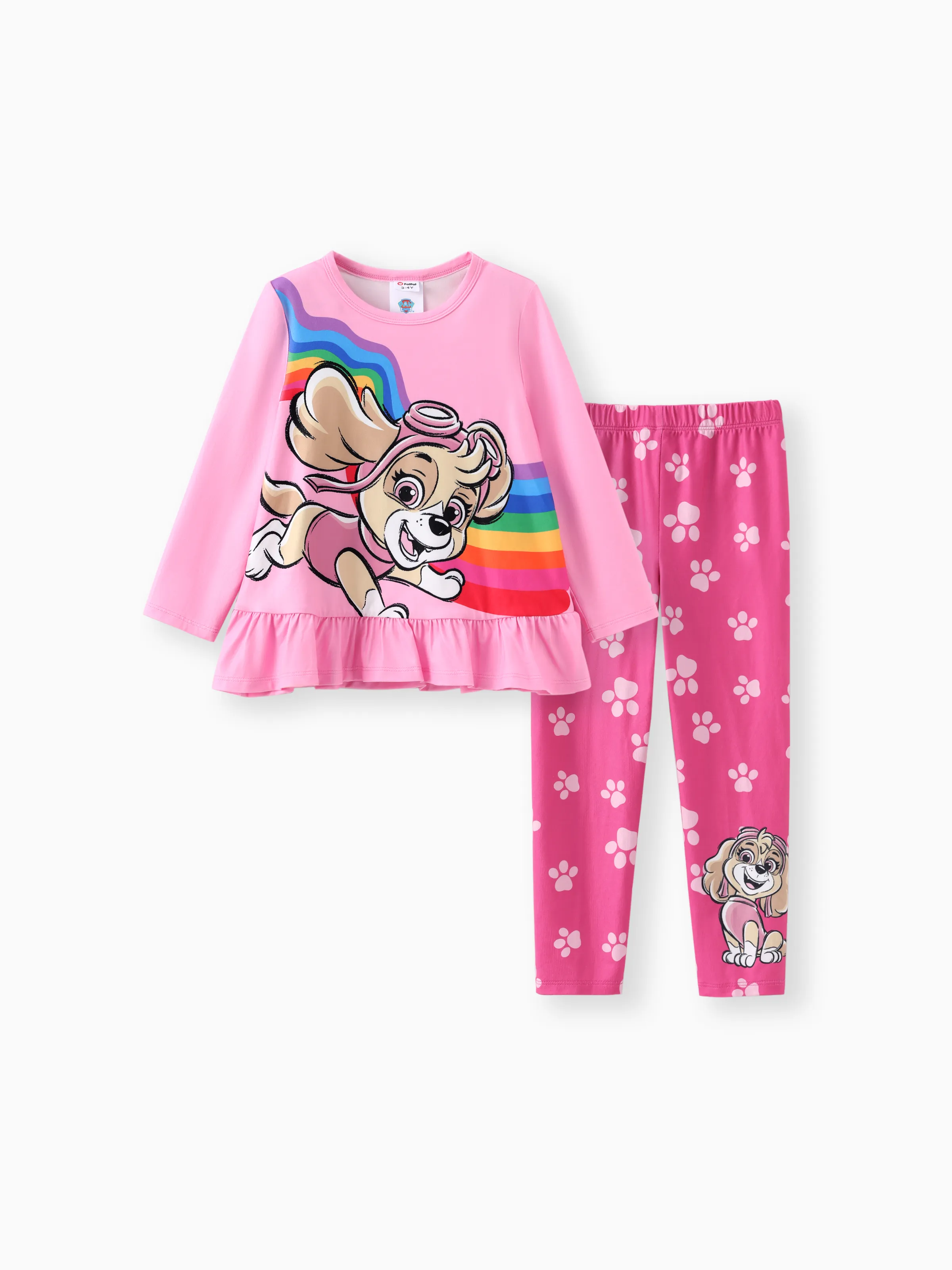 PAW Patrol Toddler Girls 2pcs Rainbow/Gradient Ruffled Top with Leggings Set