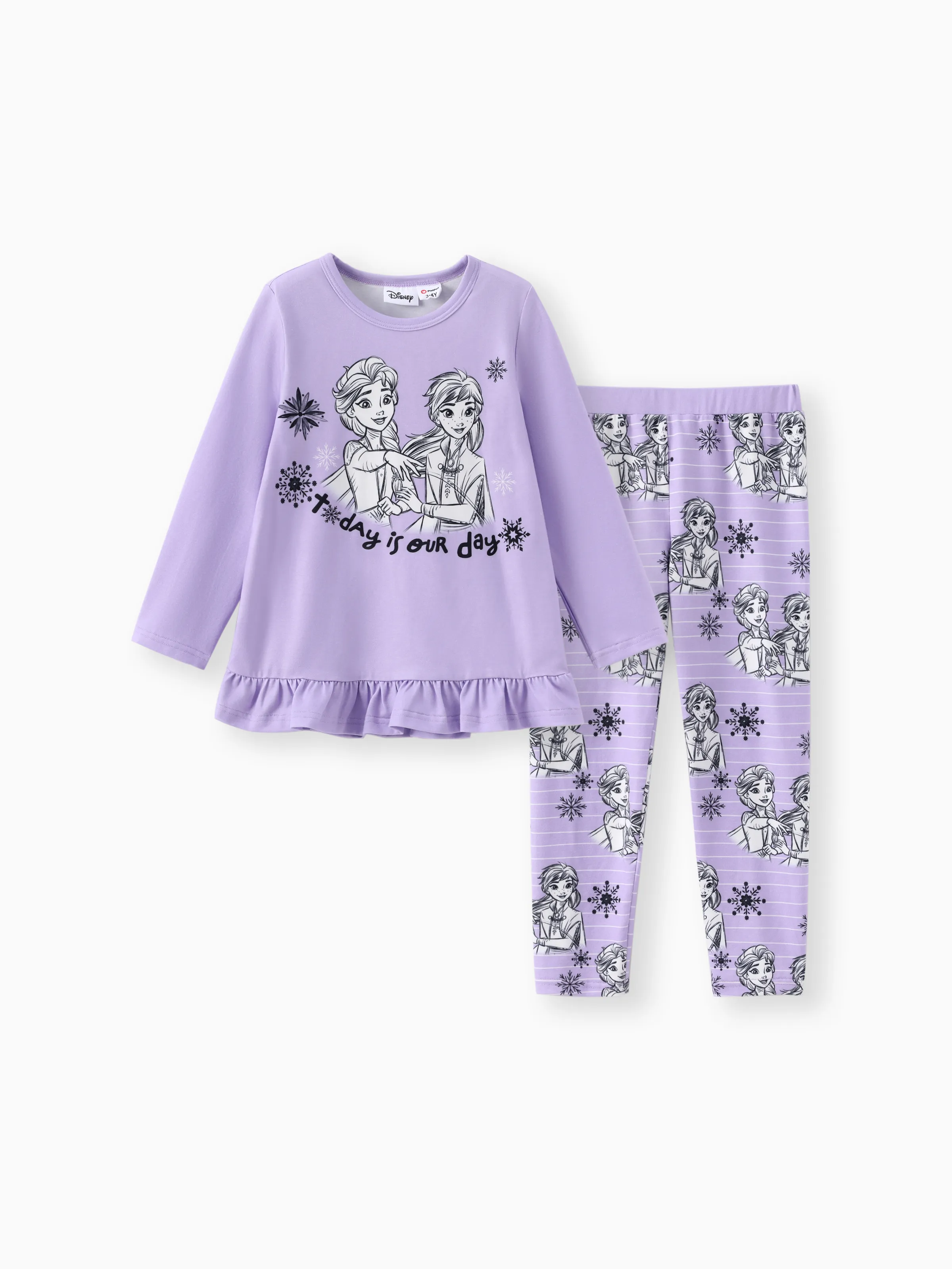 

Disney Frozen Toddler Girls Elsa and Anna 2pcs Naia™ Ruffle-hem Floral Long-sleeve Top with Leggings Set