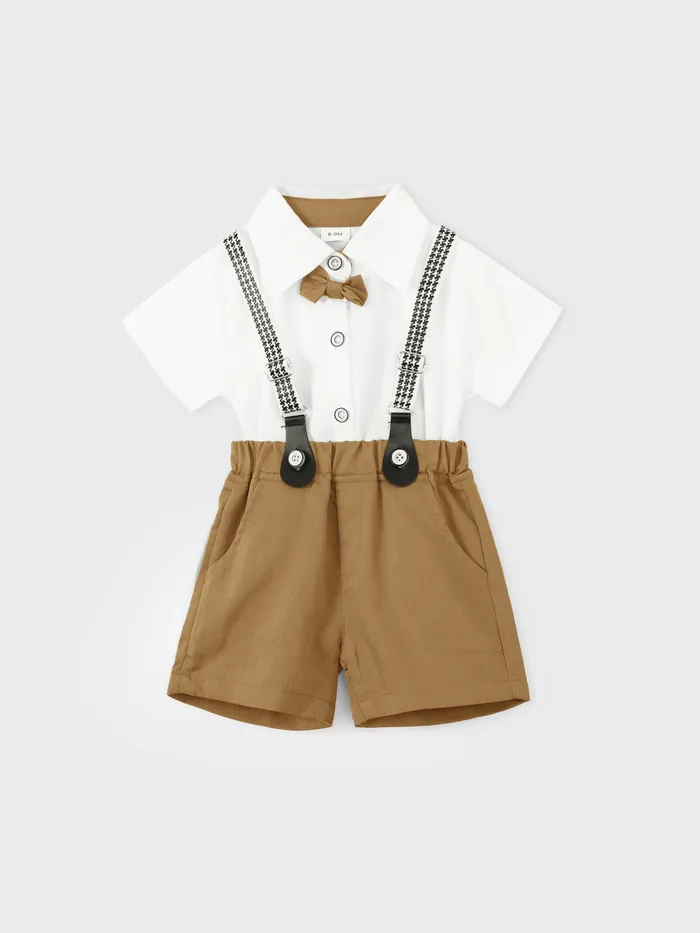 Baby Boy Party Gentle Bow Tie Shirt and Suspender Shorts Set
