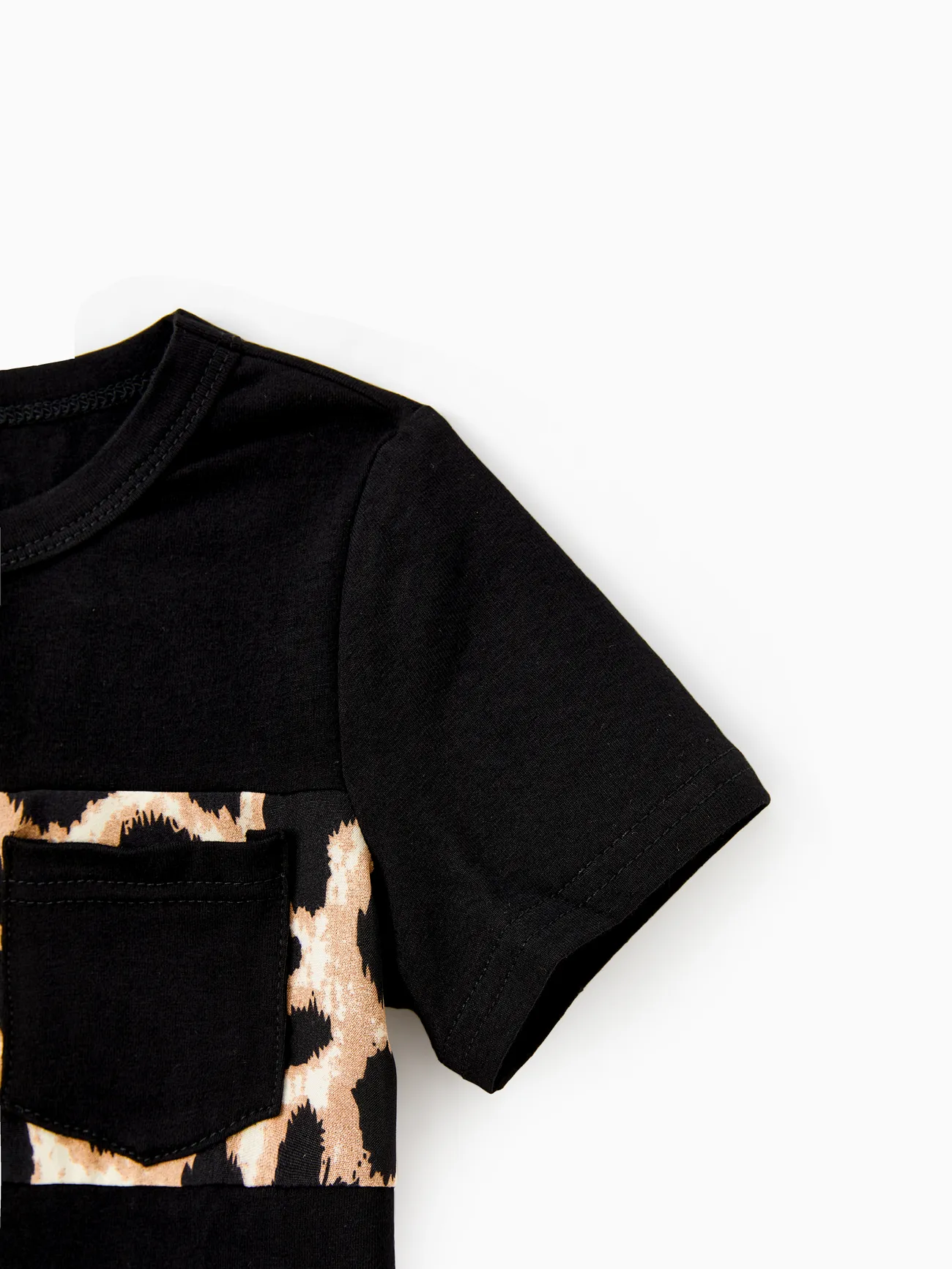 Boy - Family Matching 95% Cotton Short-sleeve T-shirts and Rib Knit Spliced Leopard Belted Cami Dresses Sets - Black - image 18