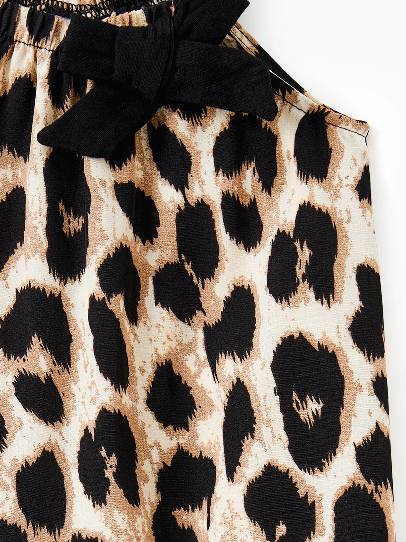 Baby Girl - Family Matching 95% Cotton Short-sleeve T-shirts and Rib Knit Spliced Leopard Belted Cami Dresses Sets - Black - image 13
