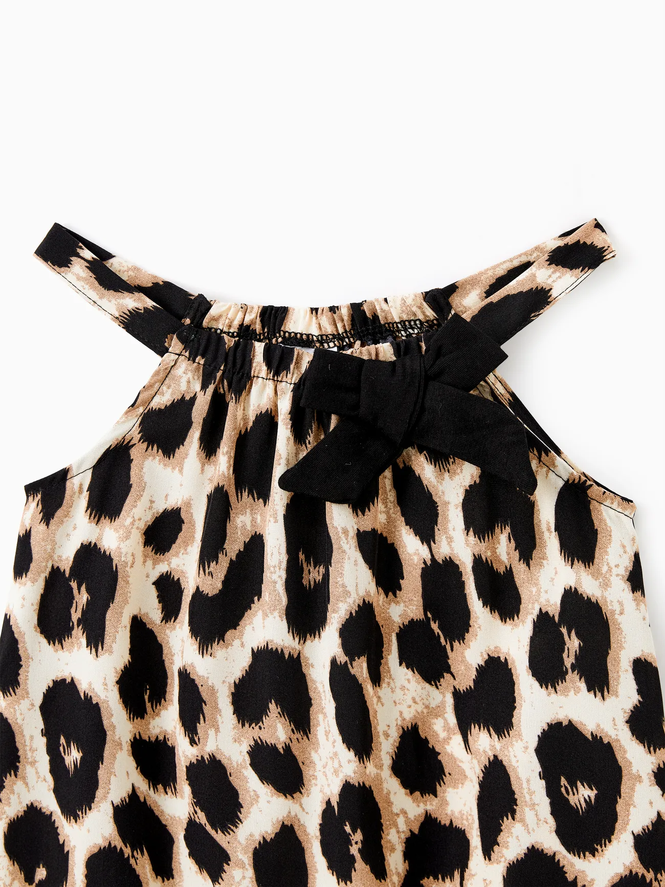 Baby Girl - Family Matching 95% Cotton Short-sleeve T-shirts and Rib Knit Spliced Leopard Belted Cami Dresses Sets - Black - image 12