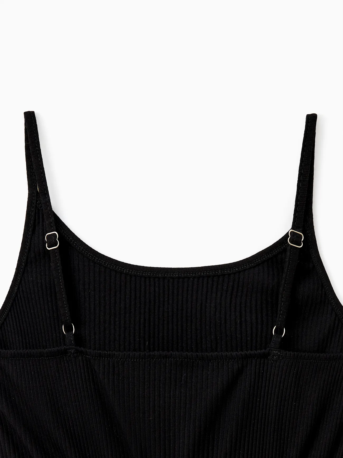 Women - Family Matching 95% Cotton Short-sleeve T-shirts and Rib Knit Spliced Leopard Belted Cami Dresses Sets - Black - image 5