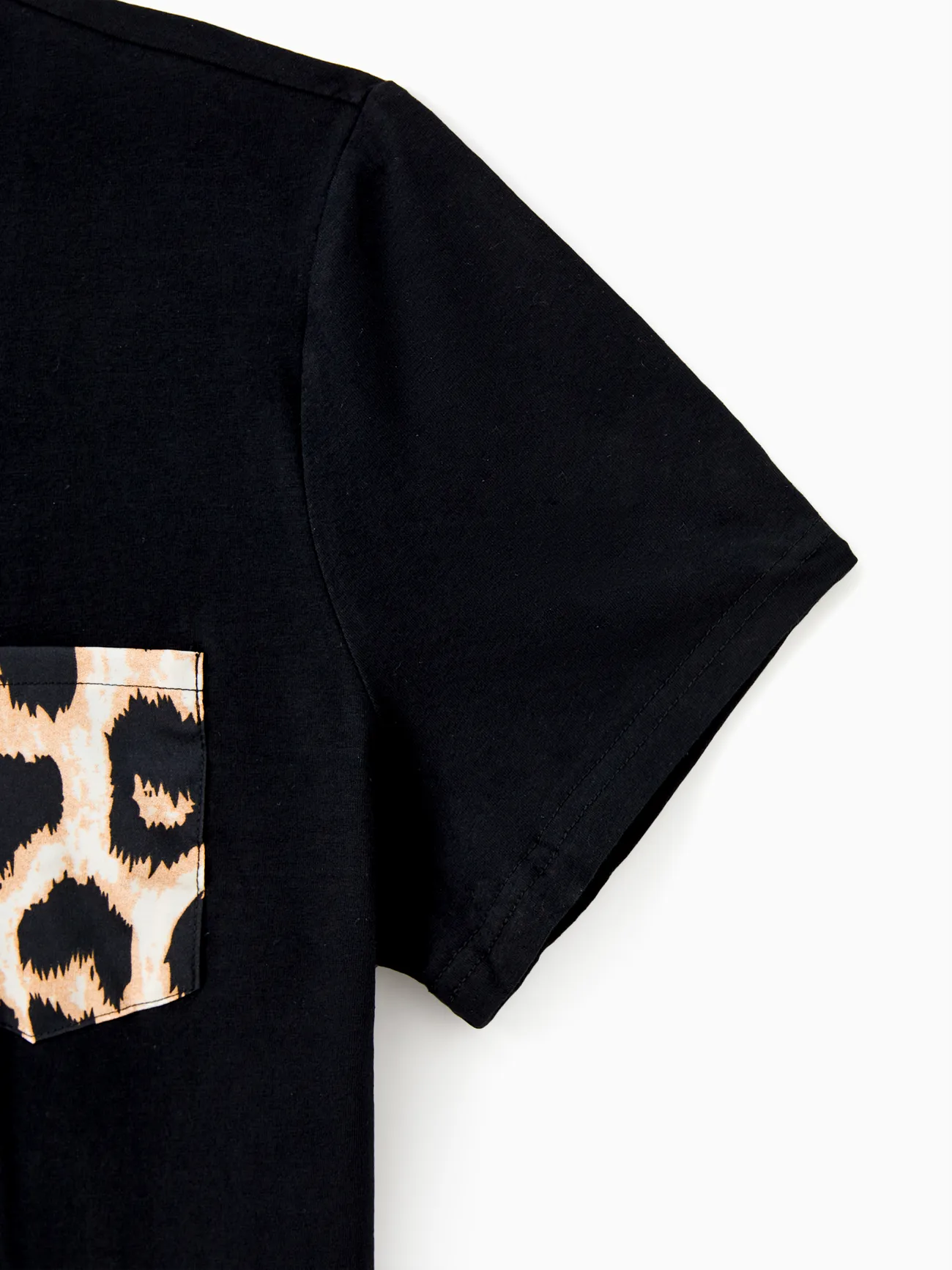 Men - Family Matching 95% Cotton Short-sleeve T-shirts and Rib Knit Spliced Leopard Belted Cami Dresses Sets - Black - image 20