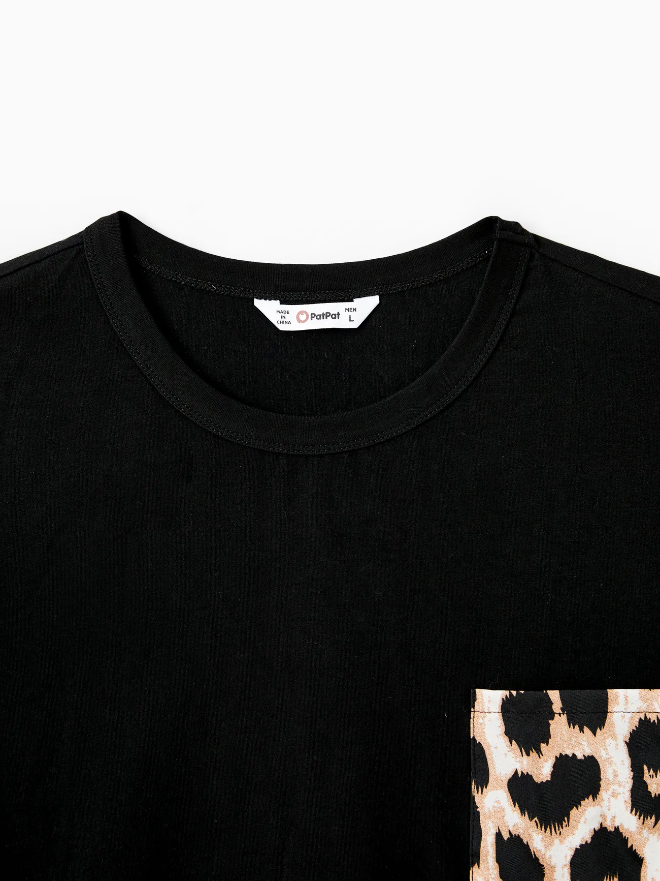 Men - Family Matching 95% Cotton Short-sleeve T-shirts and Rib Knit Spliced Leopard Belted Cami Dresses Sets - Black - image 21