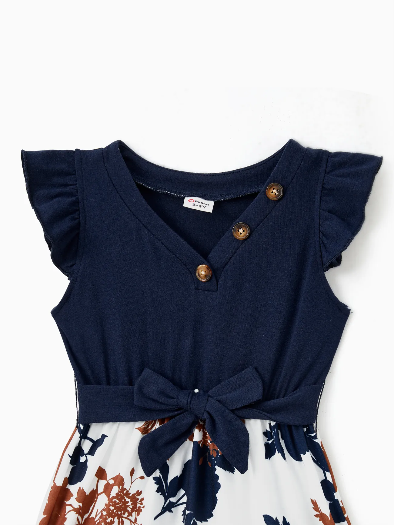 Girl - Family Matching Casual Dress or T-Shirt, Solid Color, Fabric Stitching - royalblue - image 10
