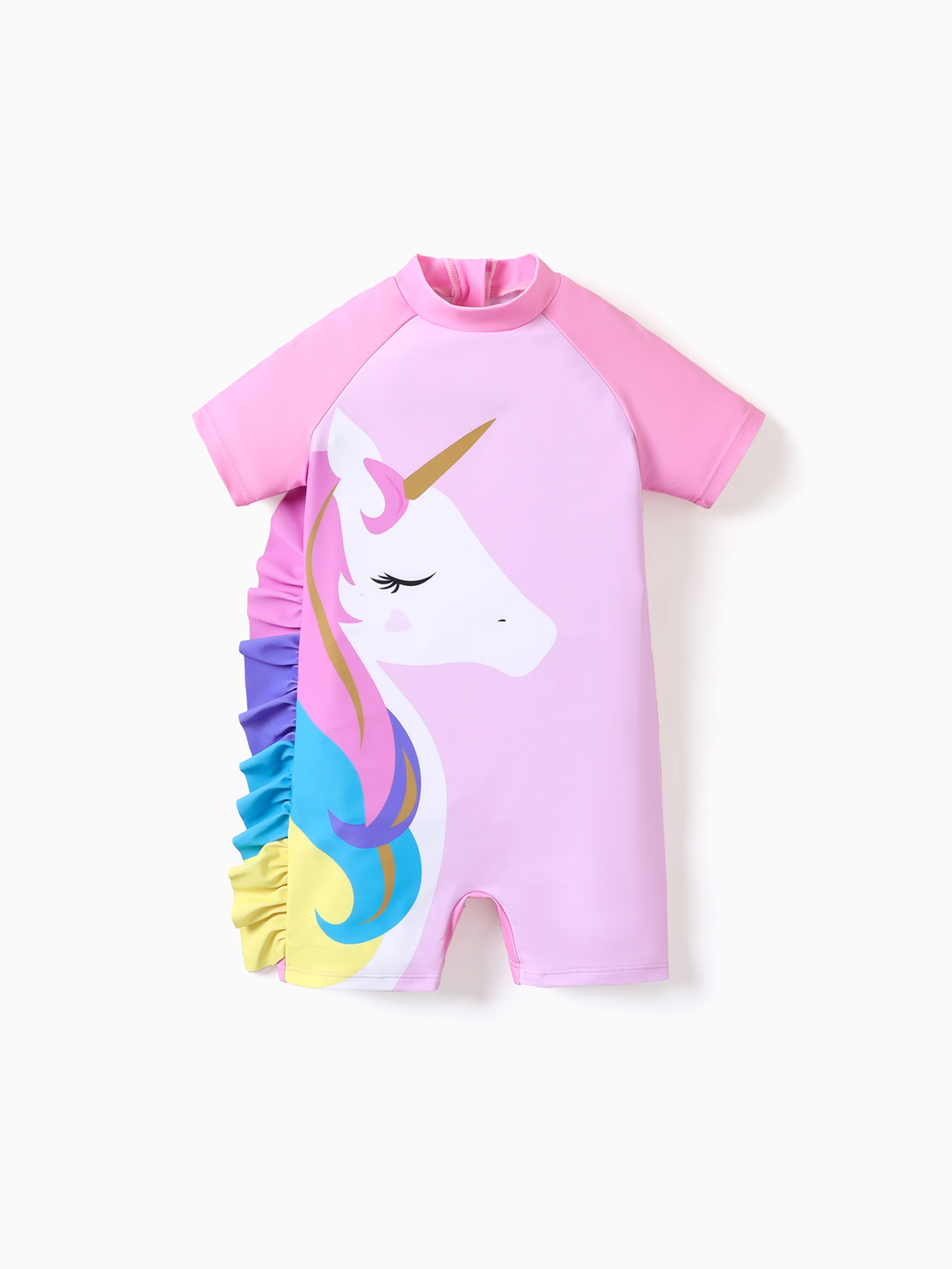 

Toddler Girl Playful Ruffled Unicorn Print Onepiece Swimsuit