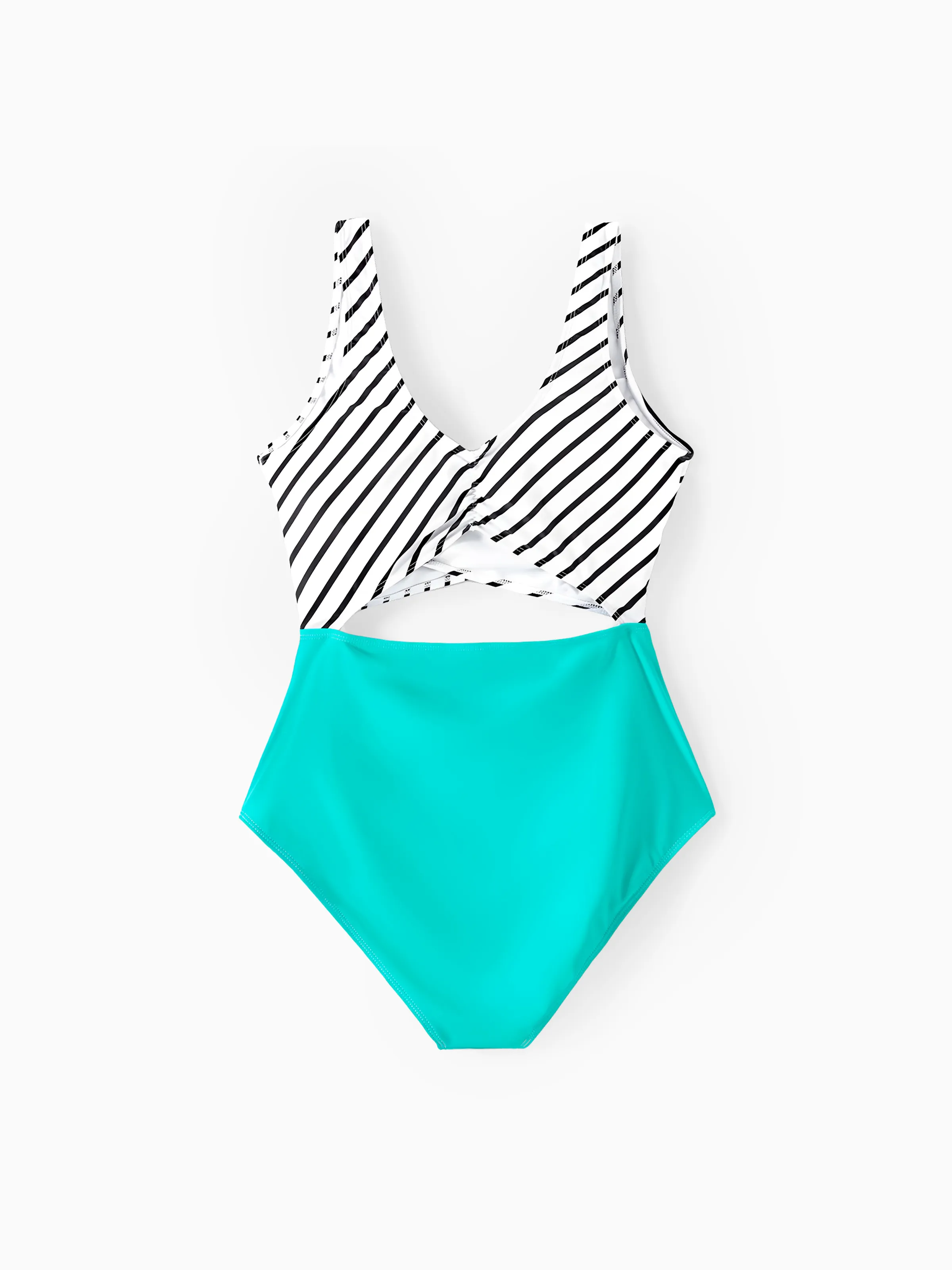 

Family Matching Striped Spliced Cut Out One-piece Swimsuit and Colorblock Swim Trunks