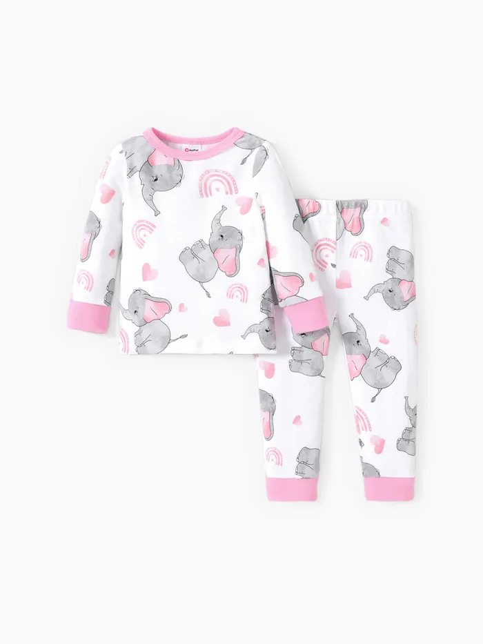 2pcs Baby/Toddler Girl/Boy Elephant and Dinosaur Print Pajamas Set