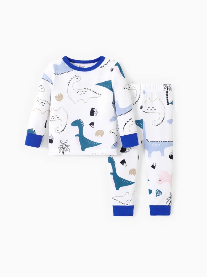 Conjunto de pijama unissex de algodão justo - estilo básico para crianças em 2 peças.