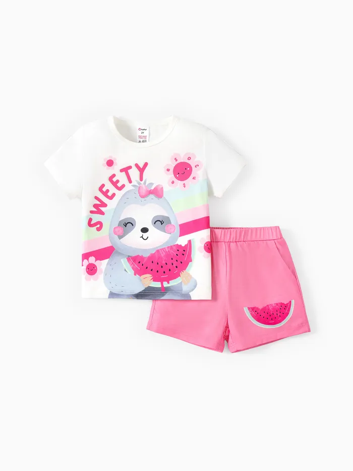 2pcs Toddler/Kid Girl Childlike Sloth Pattern Pajamas Set