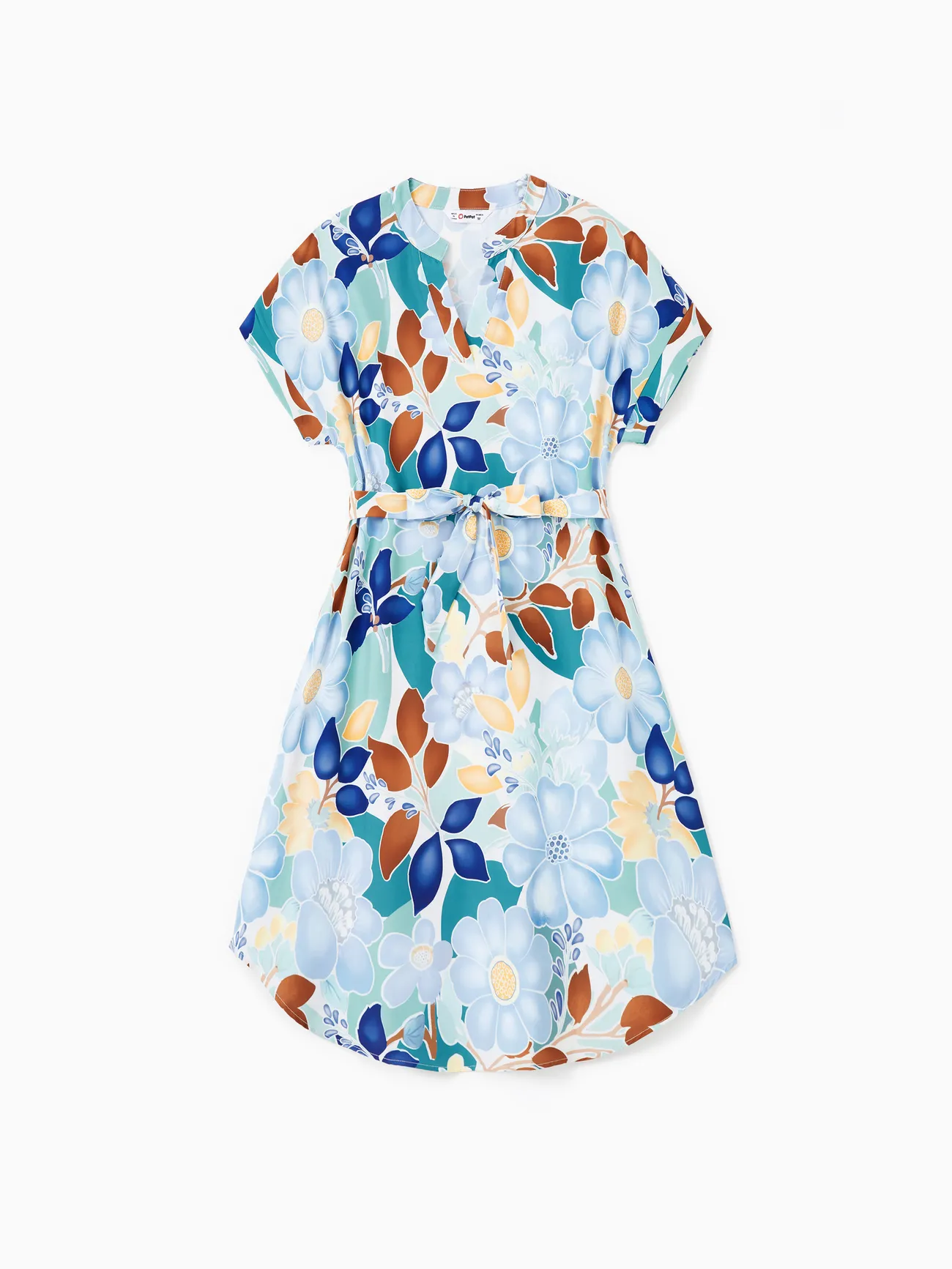 

Family Matching Sets Green Color Block Tee or Ruffle Sleeves Belted Blue Floral Dress