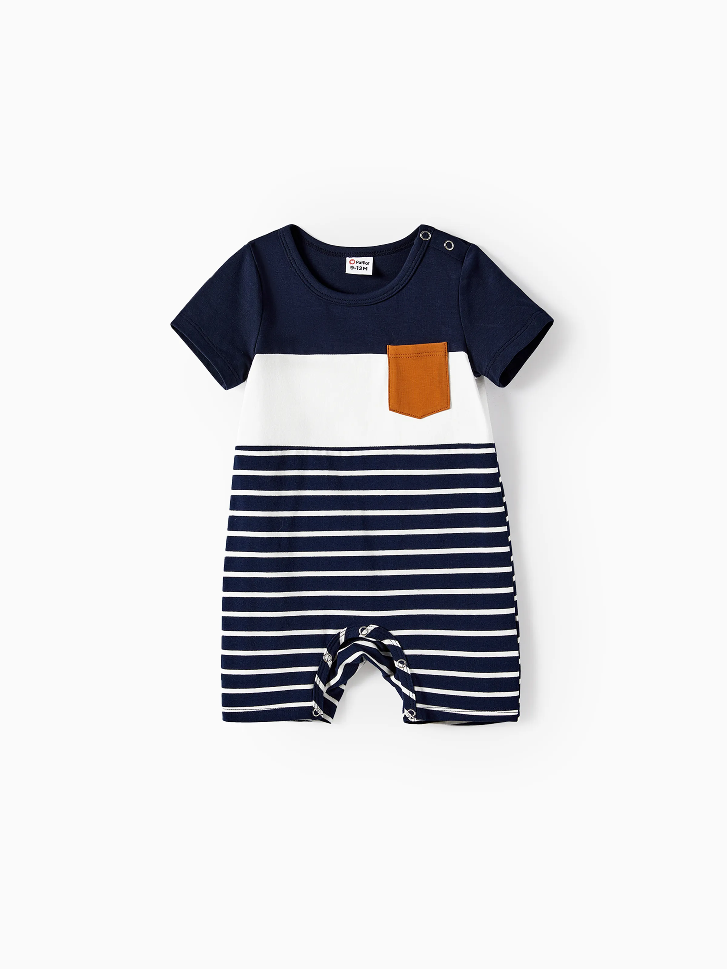 

Family Matching Stripe Patched Pocket Belted Dresses and Colorblock Striped T-shirts Sets