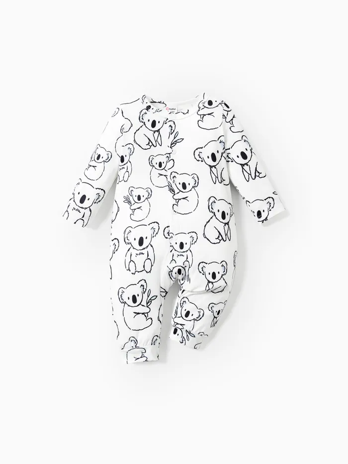 Baby Boy Childlike Panda Button Long Sleeves Jumpsuit