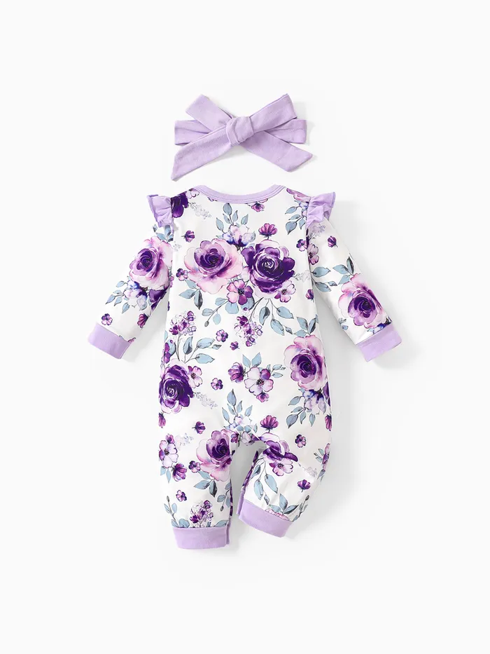 2 Stück Baby Mädchen Knöpfe Große Blume Süß Langärmelig Baby-Overalls