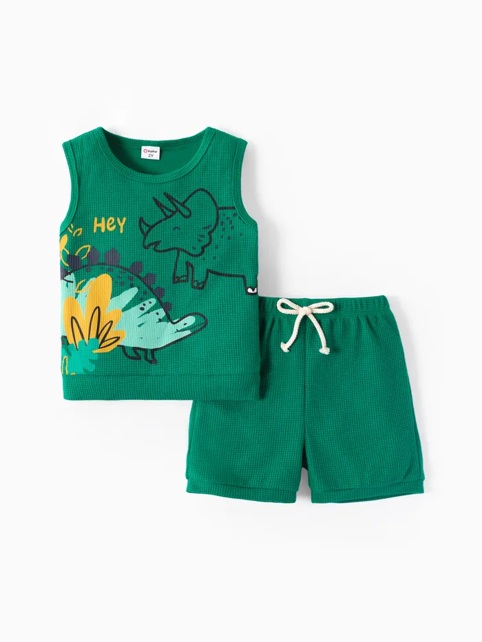 Toddler Boy 2pcs Dino Print Tank Top and Shorts Set