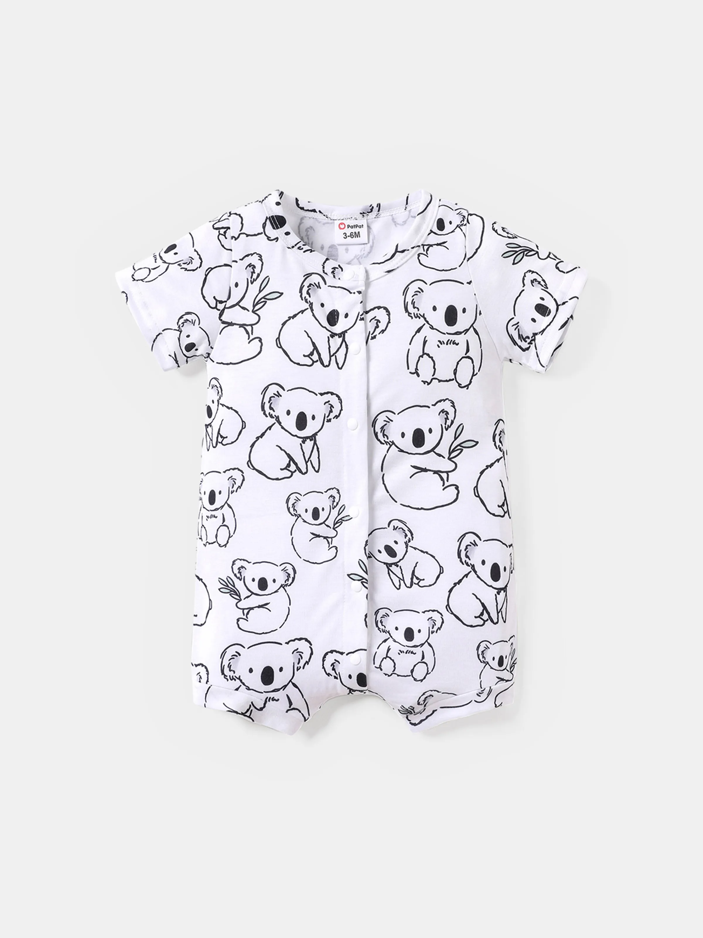 

Baby Boy Koala Print White/Grey Striped Short-sleeve Snap Romper