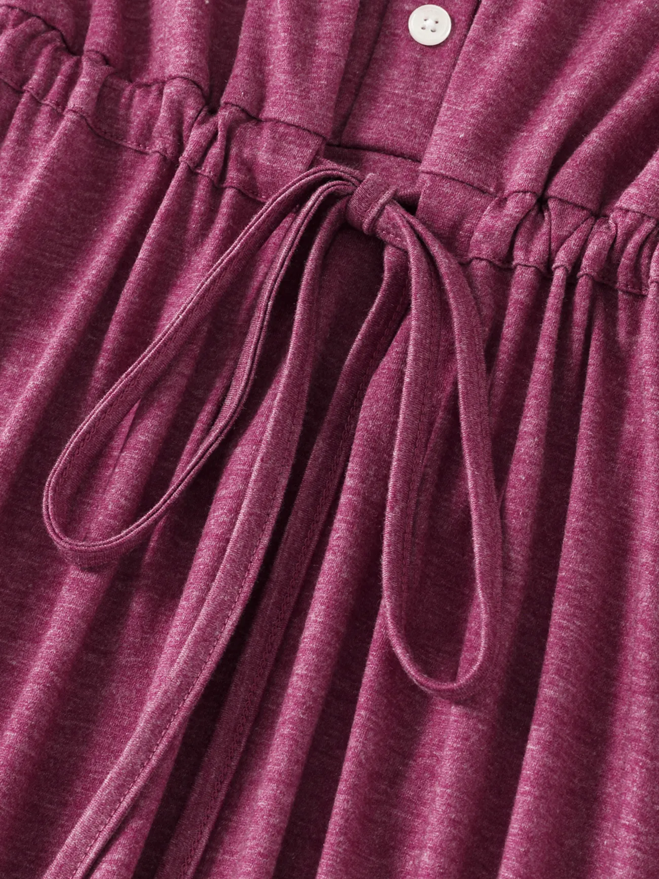 Women - Family Matching Solid V Neck Sleeveless Button Up Drawstring Dresses and Striped Colorblock Short-sleeve T-shirts Sets - deeppurple - image 4