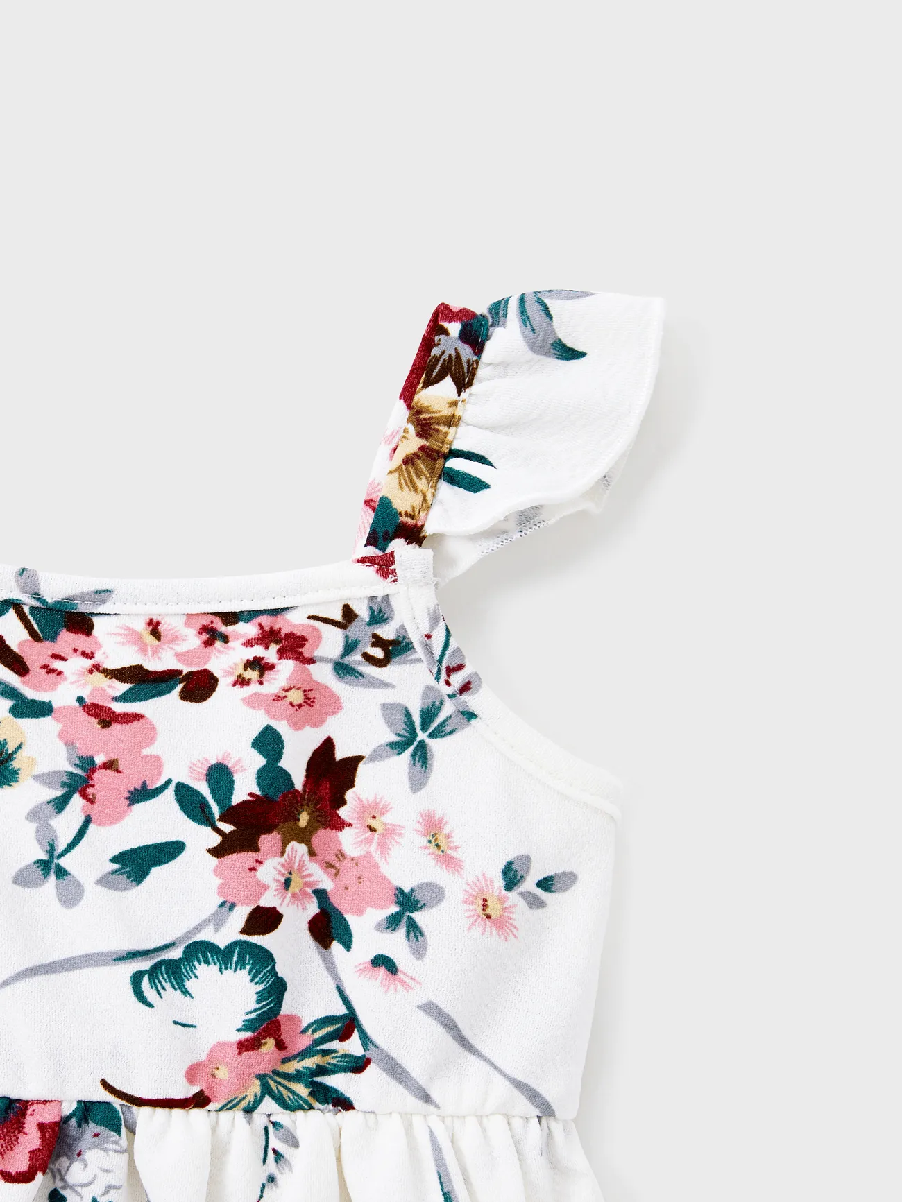 Baby Girl - Family Matching All Over Floral Print Spaghetti Strap Dresses and Colorblock Short-sleeve T-shirts Sets - White - image 12