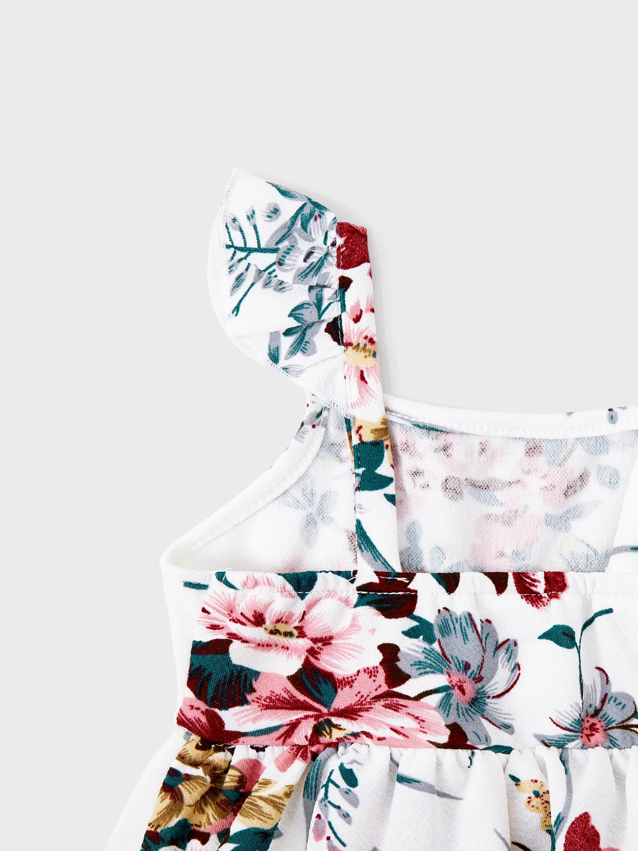 Baby Girl - Family Matching All Over Floral Print Spaghetti Strap Dresses and Colorblock Short-sleeve T-shirts Sets - White - image 14