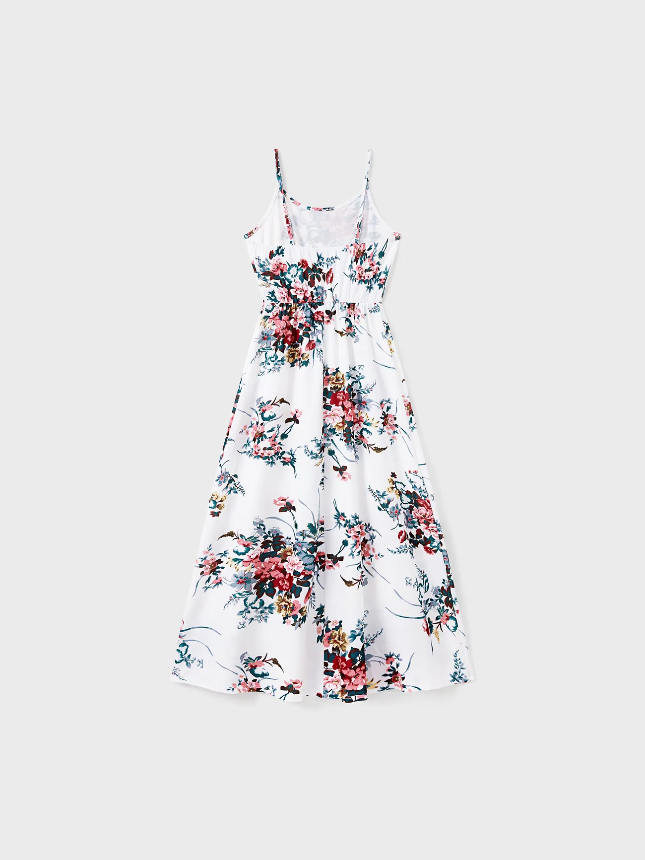 Women - Family Matching All Over Floral Print Spaghetti Strap Dresses and Colorblock Short-sleeve T-shirts Sets - White - image 3