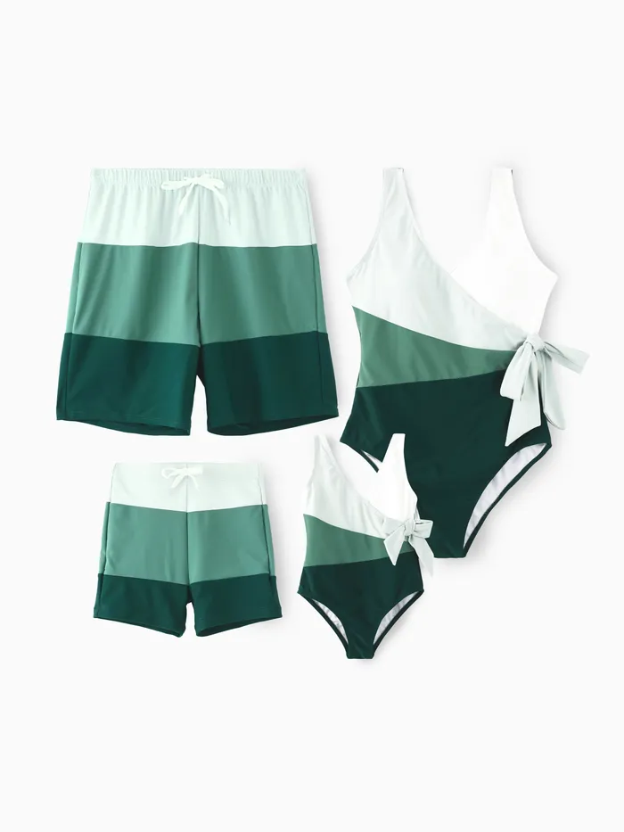 Maillot de bain familial assorti à blocs de couleurs ou maillot de bain cache-cœur à col en V sur le côté 