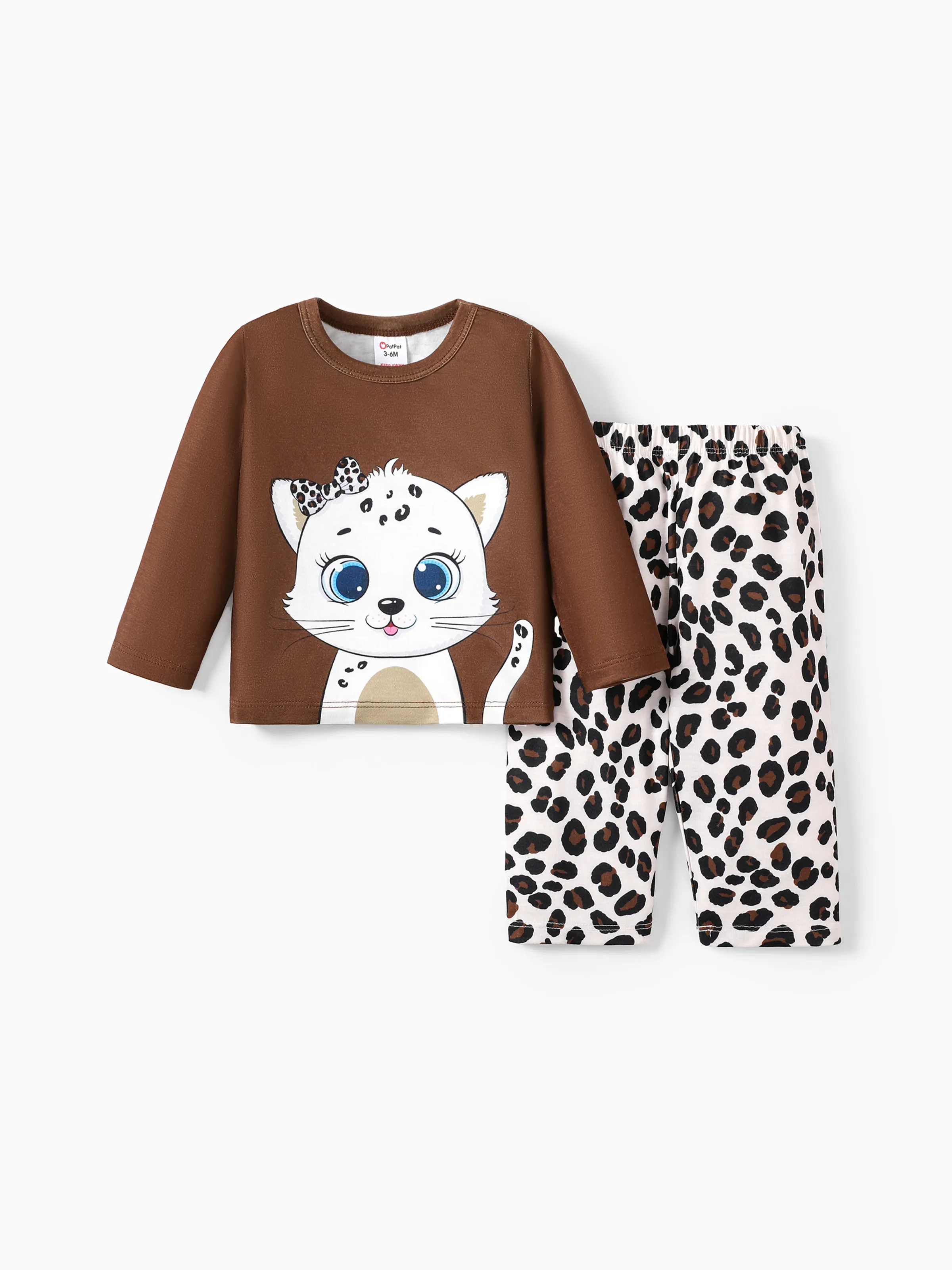 

Baby Girl 2pcs Cat Print Flame Resistant Pajamas Set