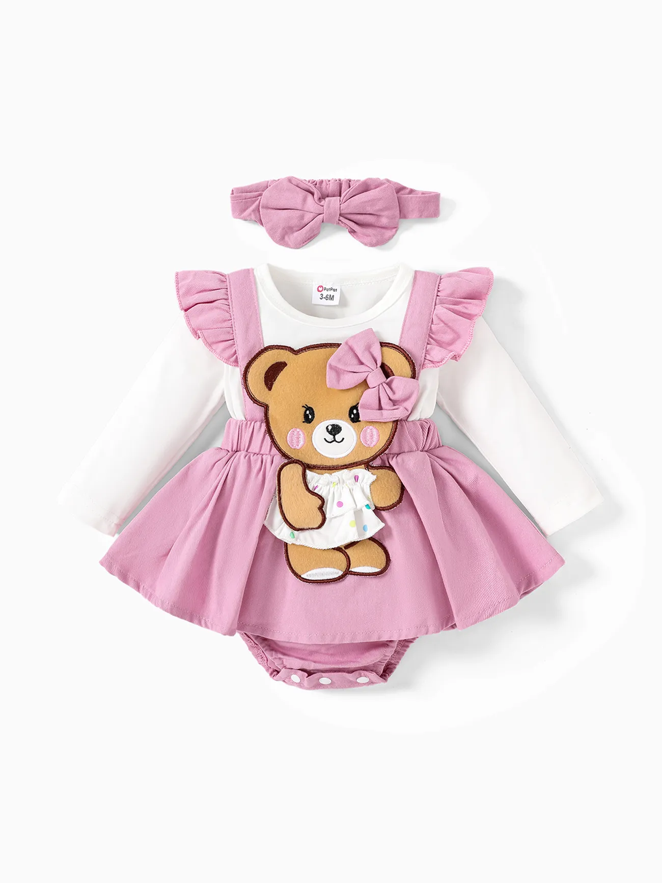 Baby Girls Clothes Bear Style Embroidered Romper with Headband