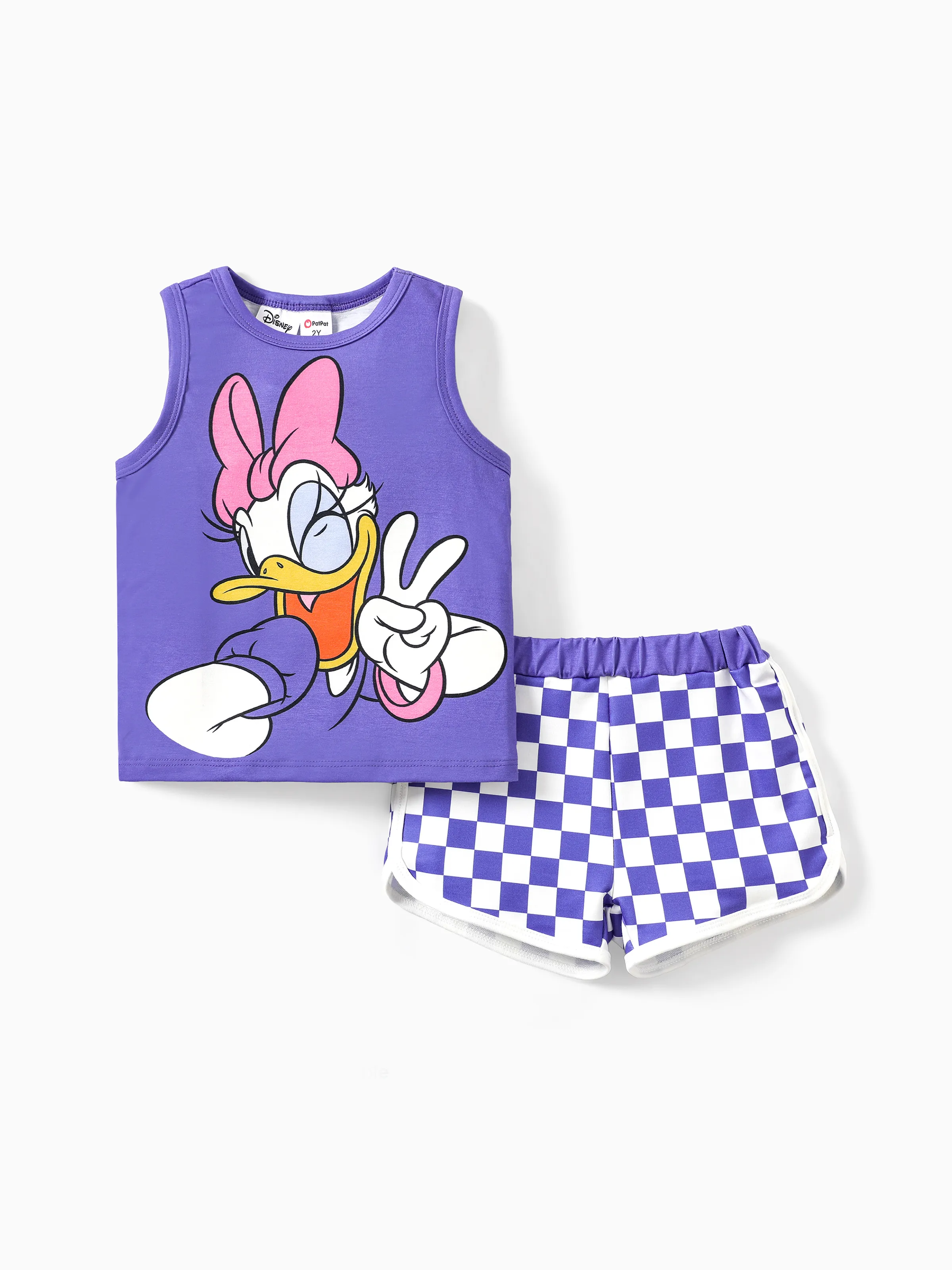 

Disney Mickey and Friends 2pcs Toddler Girl/Boy Character Naia™ Print Tank Top with Plaid Shorts Set