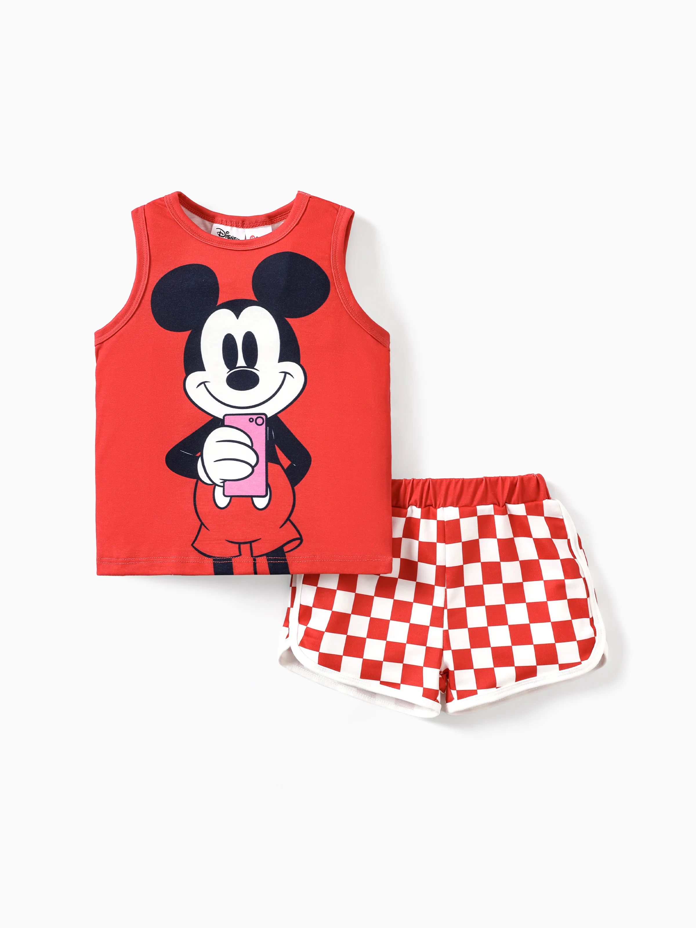 

Disney Mickey and Friends 2pcs Toddler Girl/Boy Character Naia™ Print Tank Top with Plaid Shorts Set