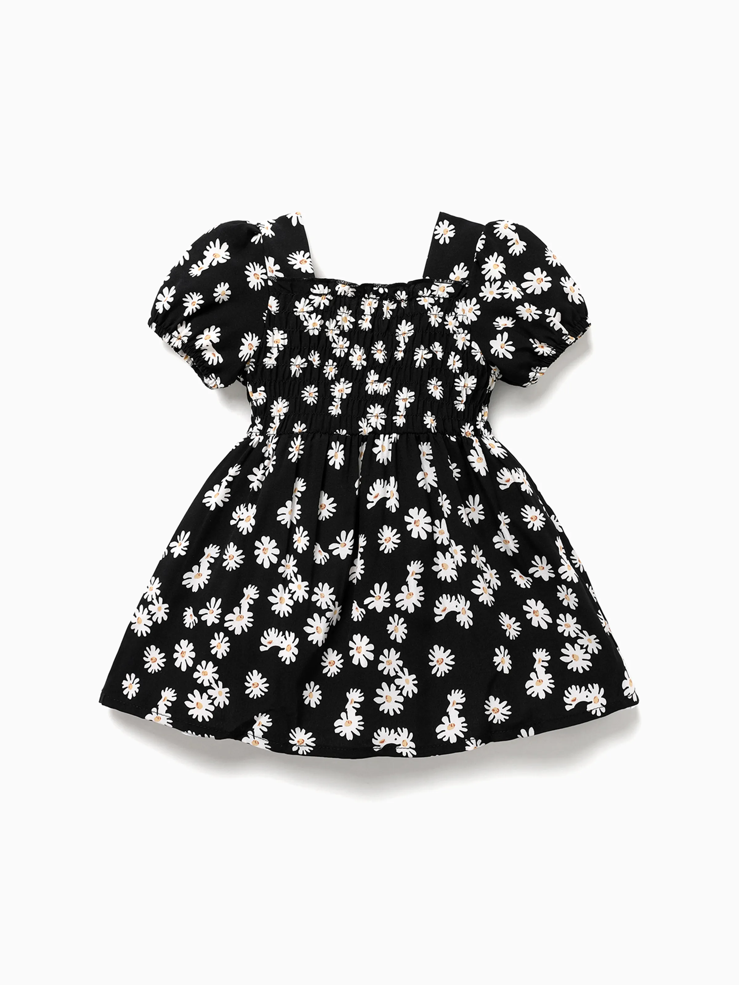 

Baby Girl Allover Daisy Floral Print Puff-sleeve Shirred Dress