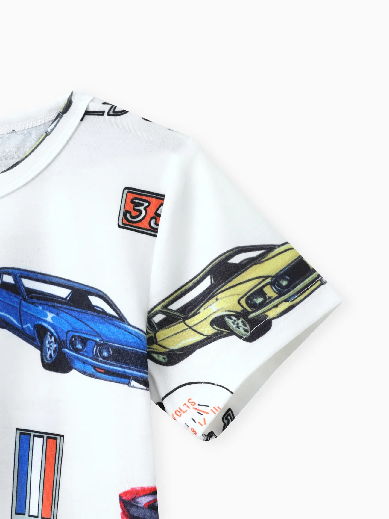 White - 2pcs Toddler Boy Car Print Short-sleeve Tee and Ripped Denim Shorts Set - image 6