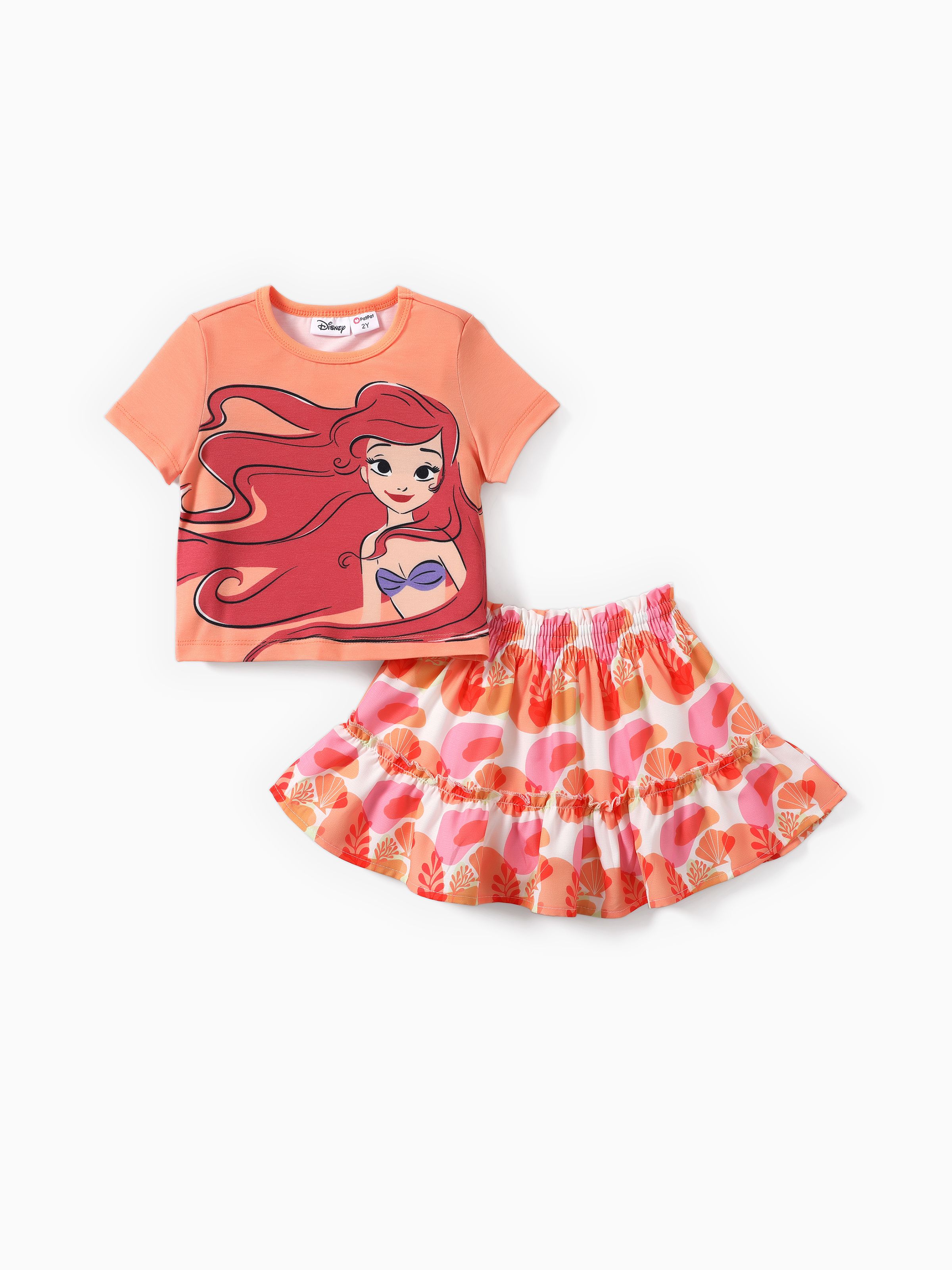 

Disney Princess Moana/Ariel 2pcs Toddler Girls Naia™ Character Print T-shirt with Pattern All-over with Ruffled Skirt Set