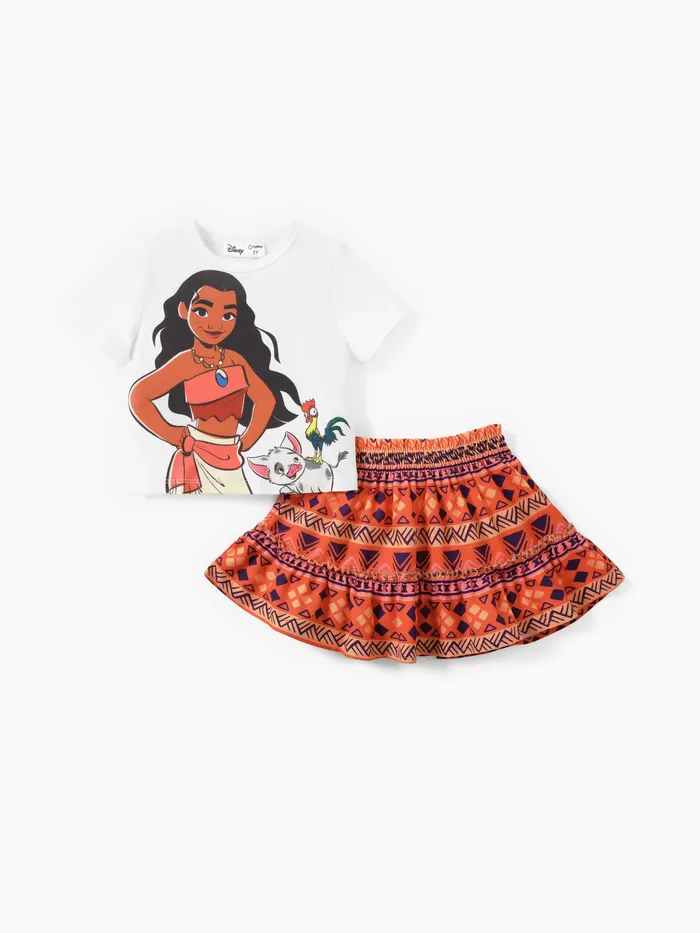 Disney Princess Moana/Ariel 2pcs Toddler Girls Naia™ Character Print T-shirt with Pattern All-over with Ruffled Skirt Set
