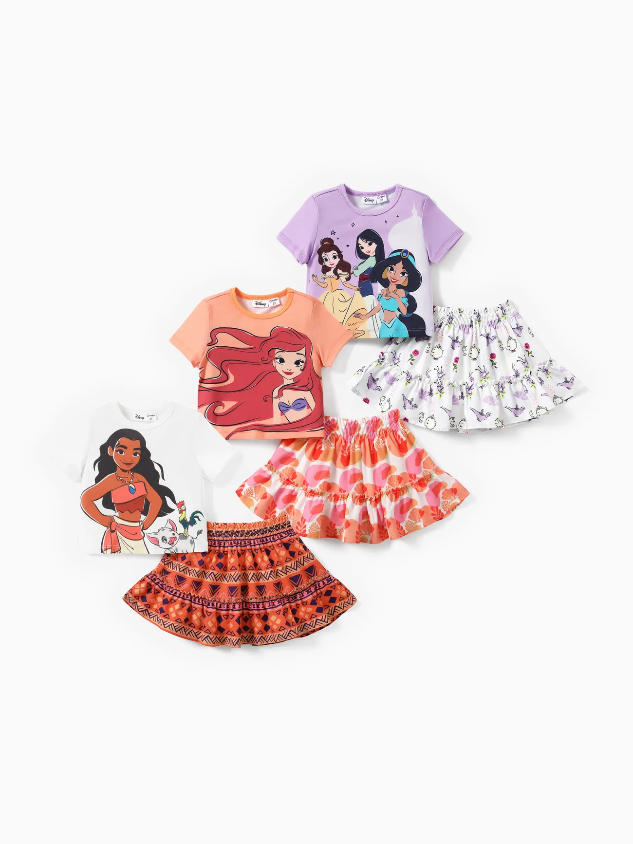 Disney Princess Moana/Ariel 2pcs Toddler Girls Naia™ Character Print  T-shirt with Pattern All-over with Ruffled Skirt Set Only $24.99 PatPat US  Mobile