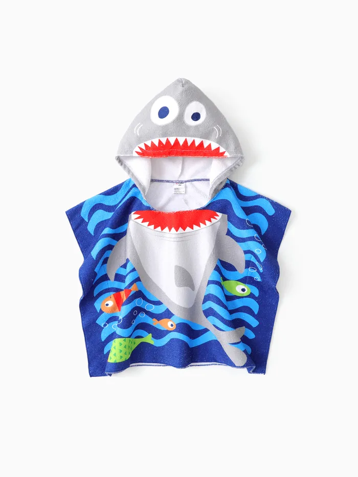 Toalla de gran tamaño con capucha de tiburón con patrón de animales para trajes de baño para niños pequeños