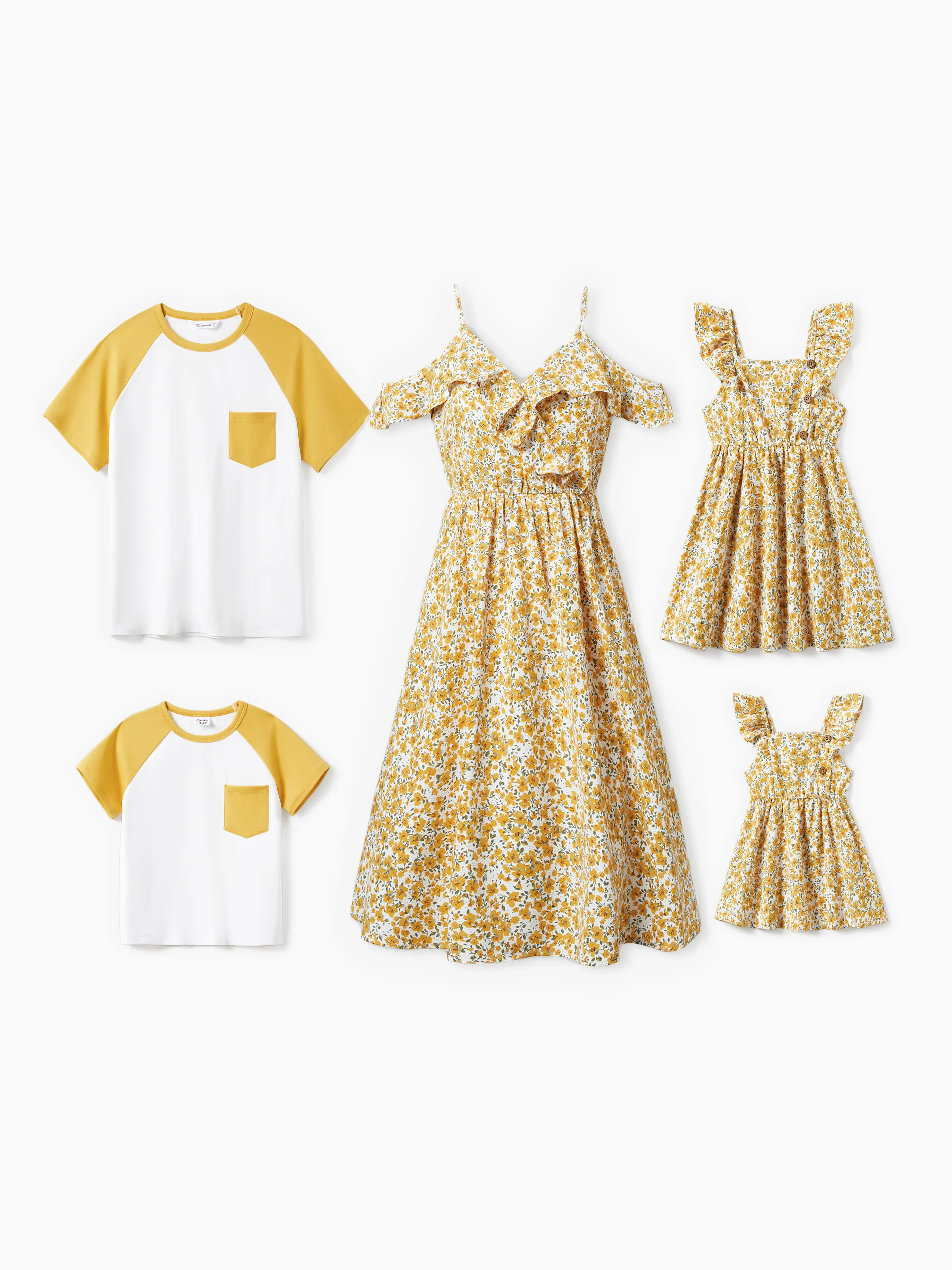 

Family Matching Raglan Sleeves Tee and Ditsy Floral Ruffle Trim Strap Dress Sets