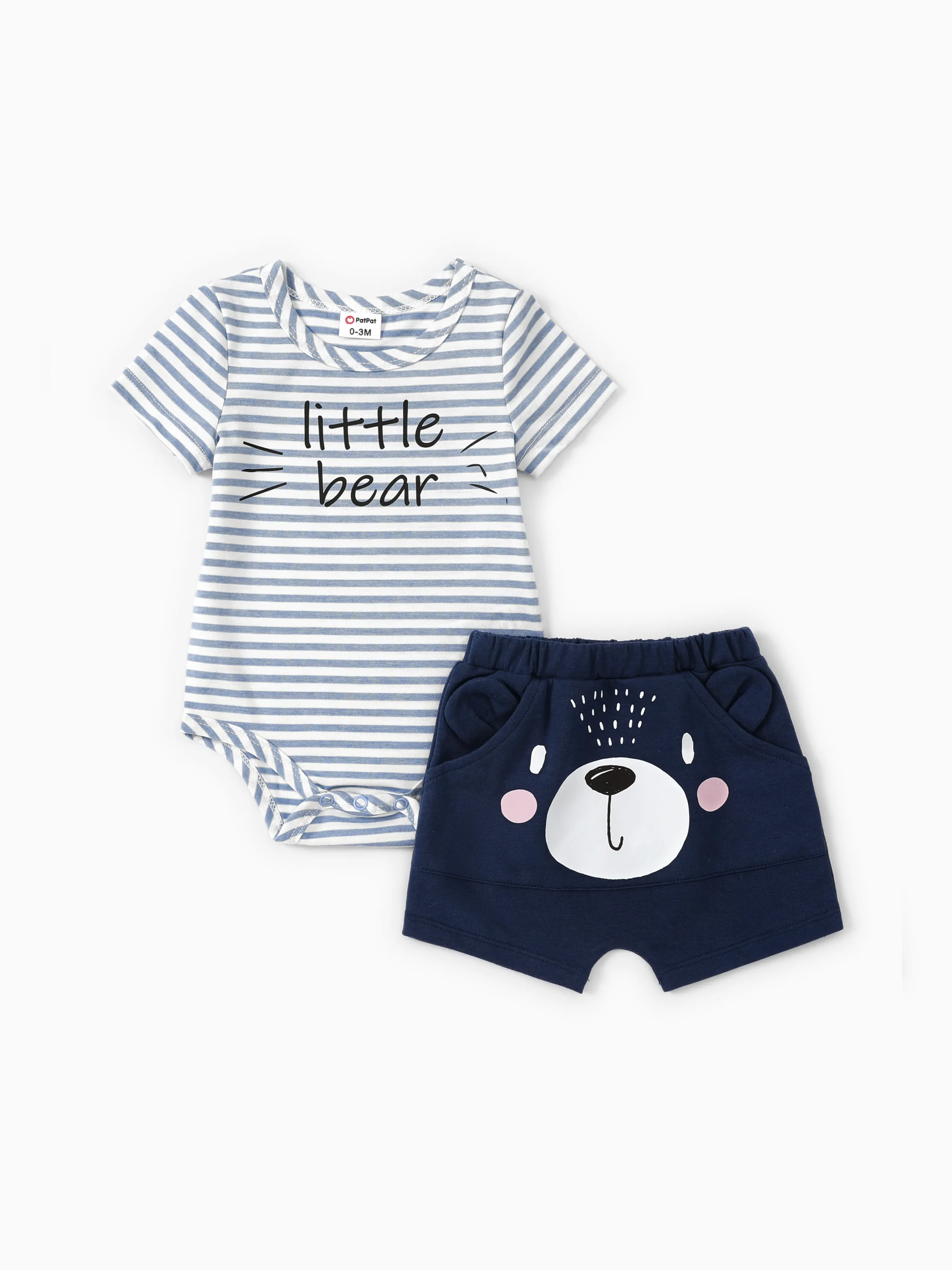 

Baby Boy 2pcs Childlike Striped Romper and Tiger/Bear 3D Design Shorts Set