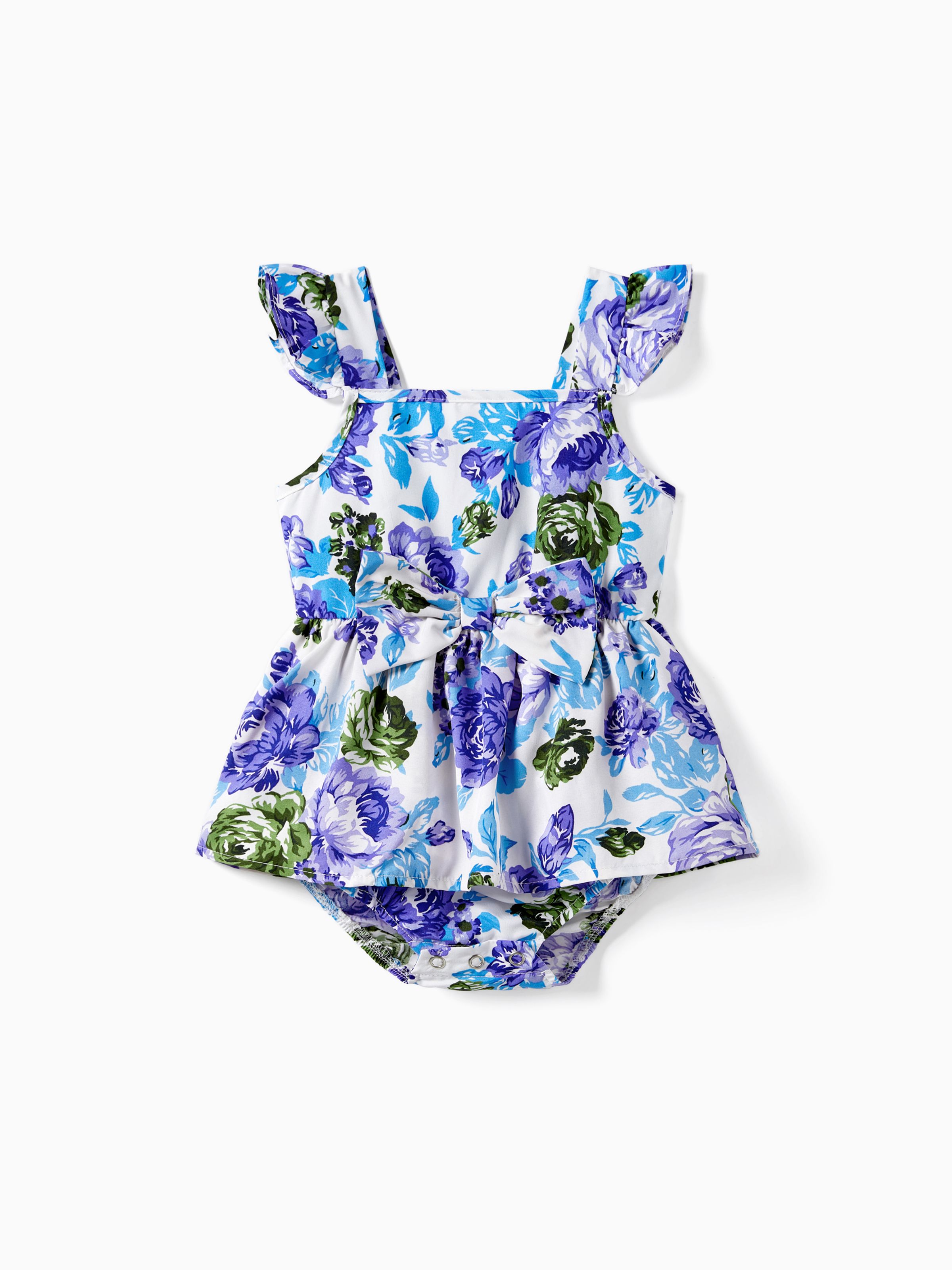 

Mommy and Me Purple Floral Twist Knot Tie Back Strap Dress