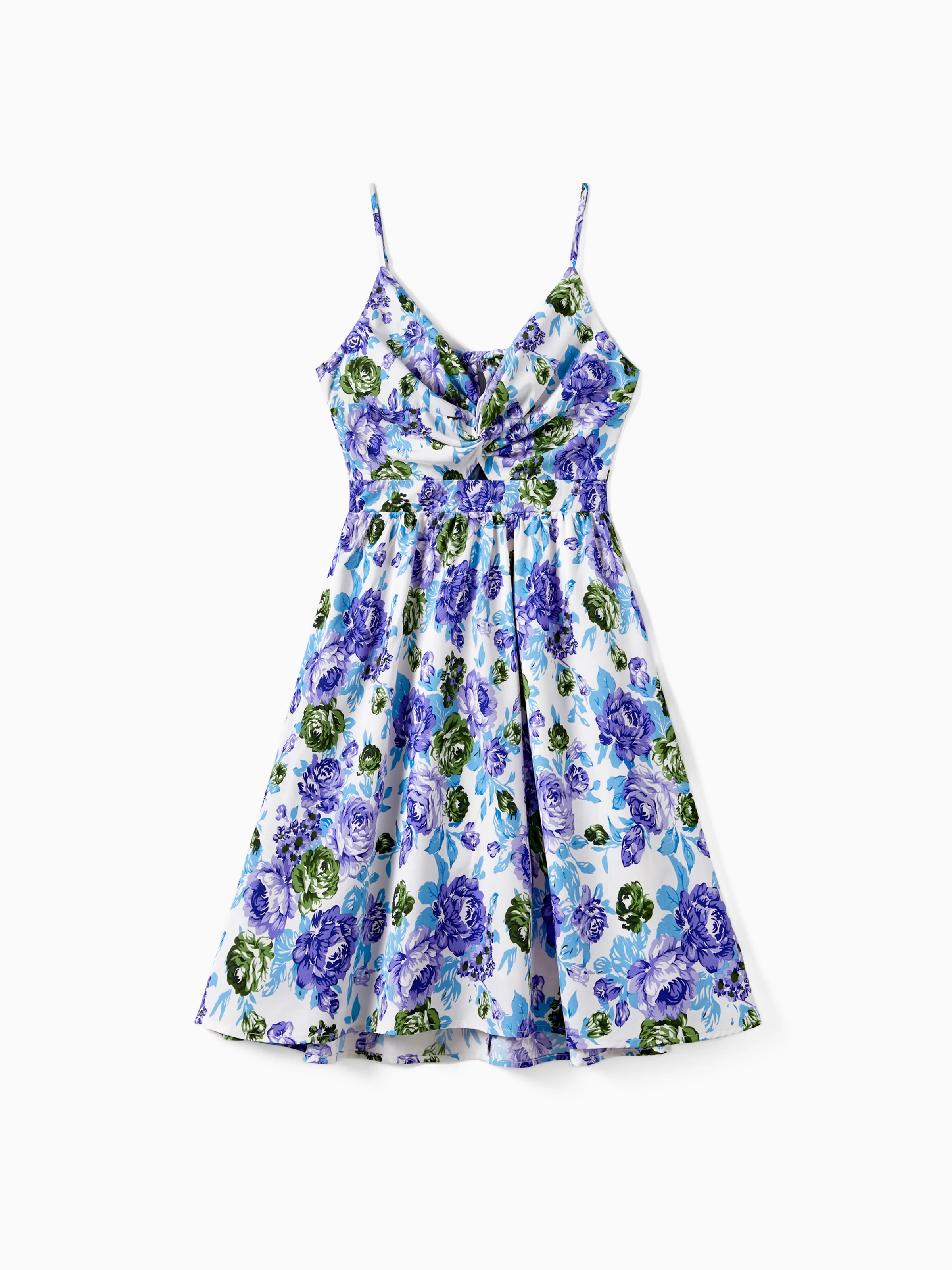 

Mommy and Me Purple Floral Twist Knot Tie Back Strap Dress