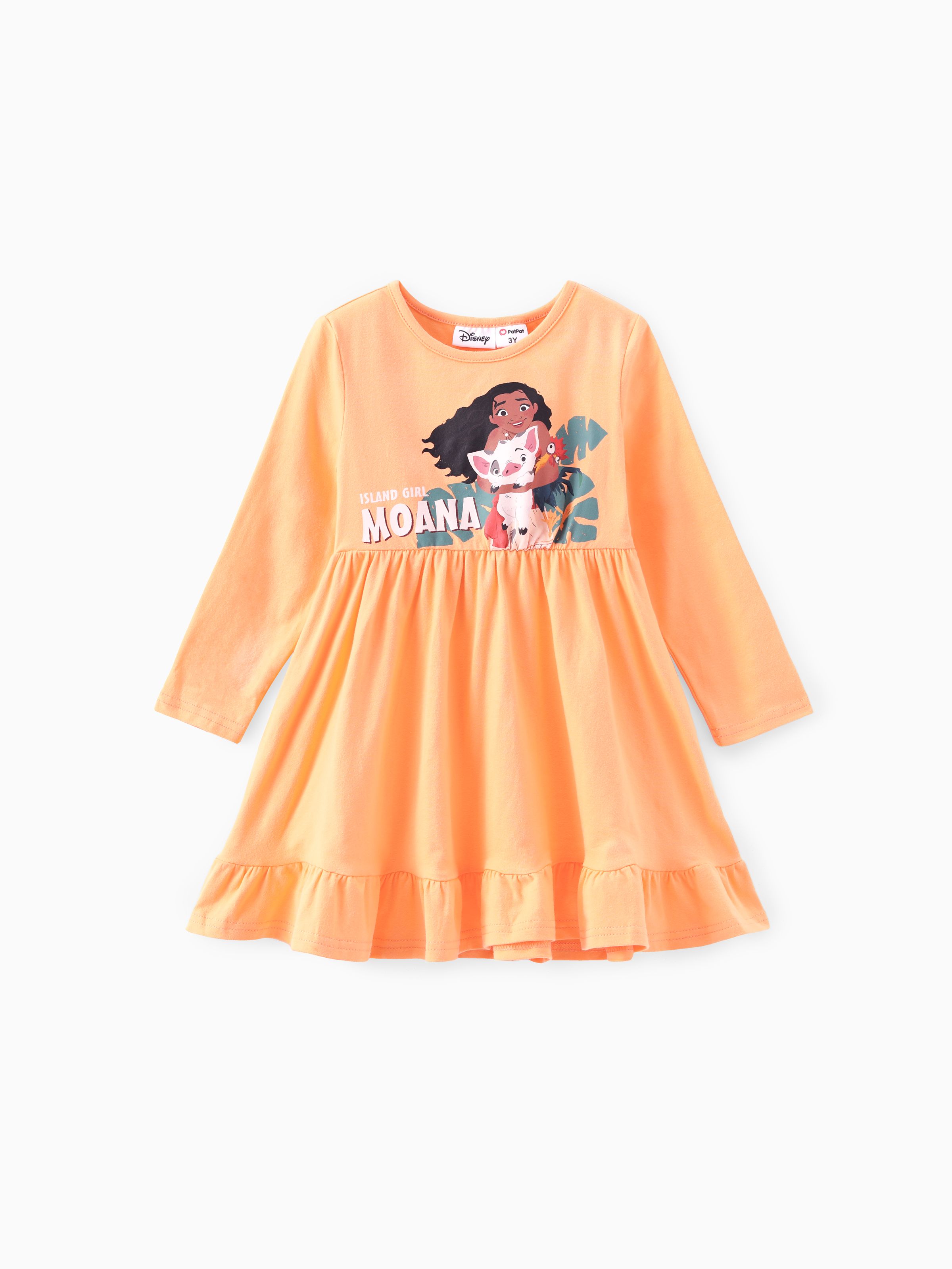 

Disney Princess Toddler Girls Moana 1pc Floral and Tropical Print Ruffled-hem Long-sleeve Dress