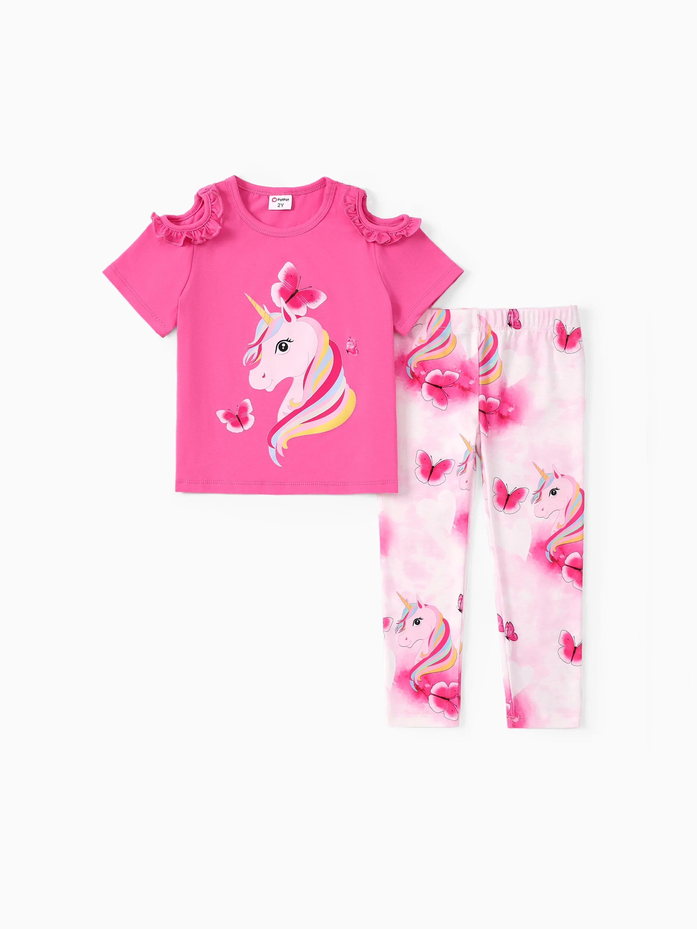 

Toddler/Kid Girl 2pcs Sweet Unicorn Print Ruffled Tee and Leggings Set